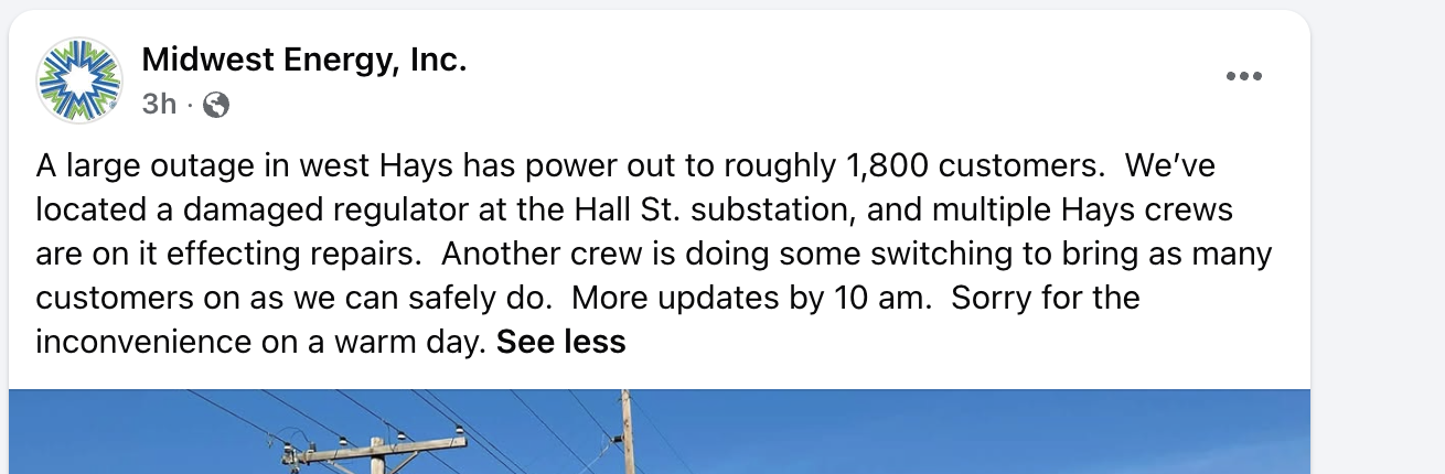 Midwest Energy via Facebook this morning.