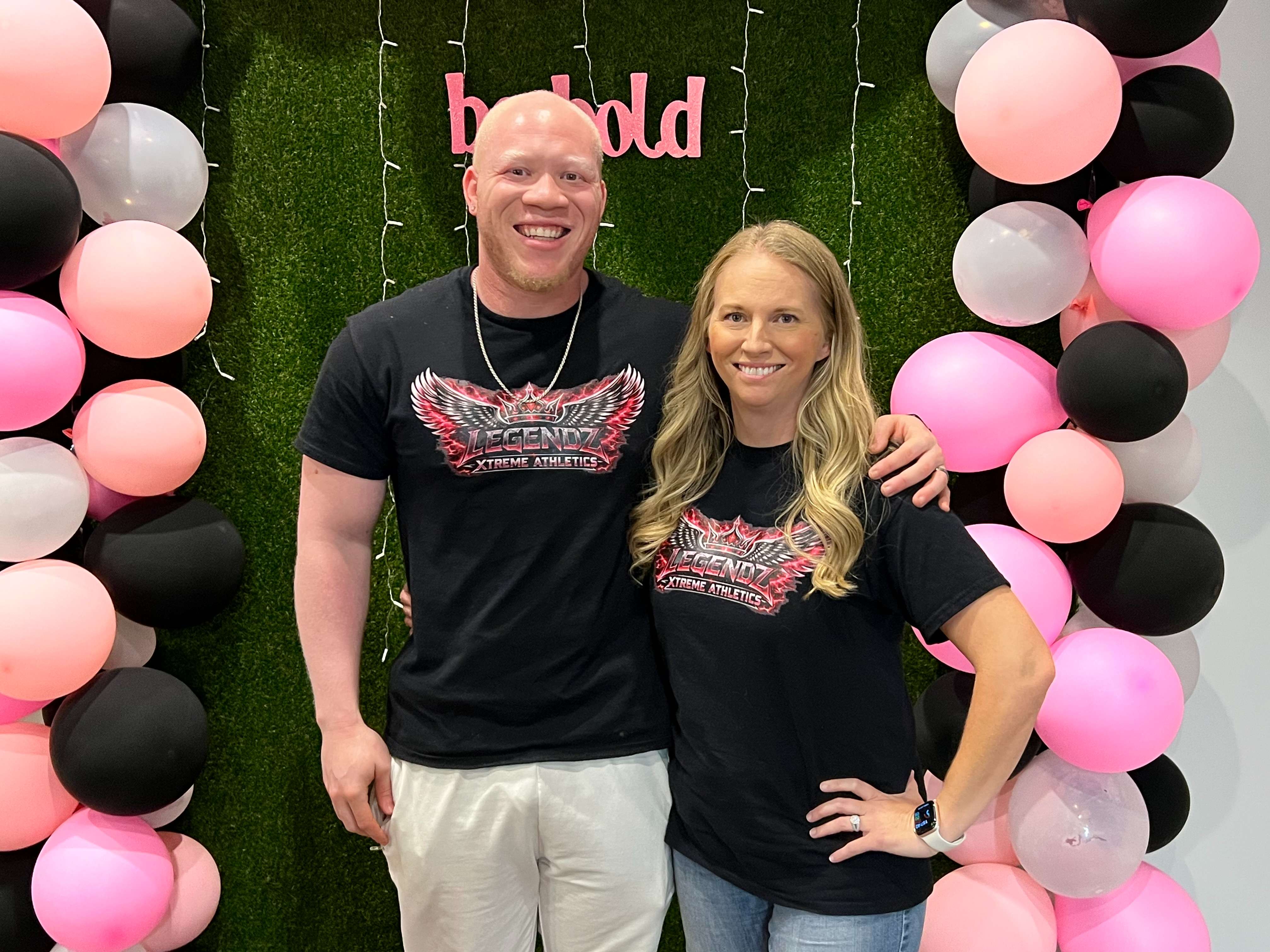 EJ Bennett, left, and his wife, Sierra Bennett, stand inside Legendz Xtreme Athletics, 722 E. Fourth Ave. in Hutchinson. The couple recently opened the gym, which offers cheer, tumbling, gymnastics, dance and other athletic programs for children and adults. (Hutch Post Photo/Sean Boston)