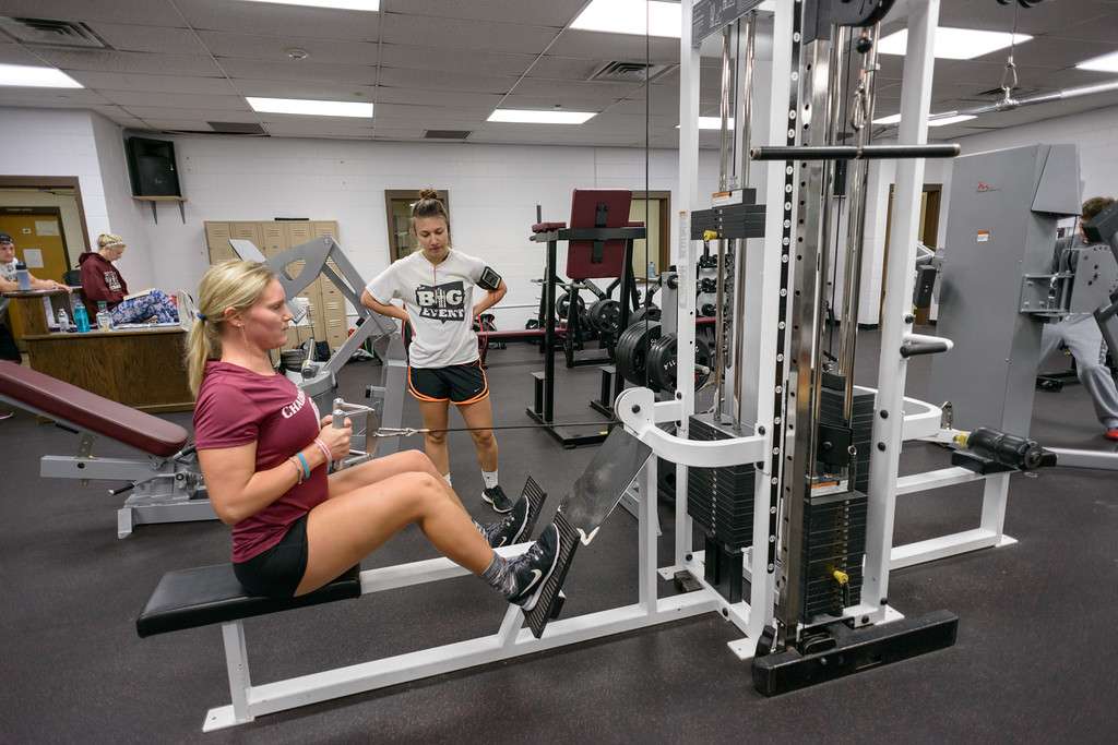 A student works out on equipment in the Nelson Physical Activity Center. (Photo by Daniel Binkard/Chadron State College)