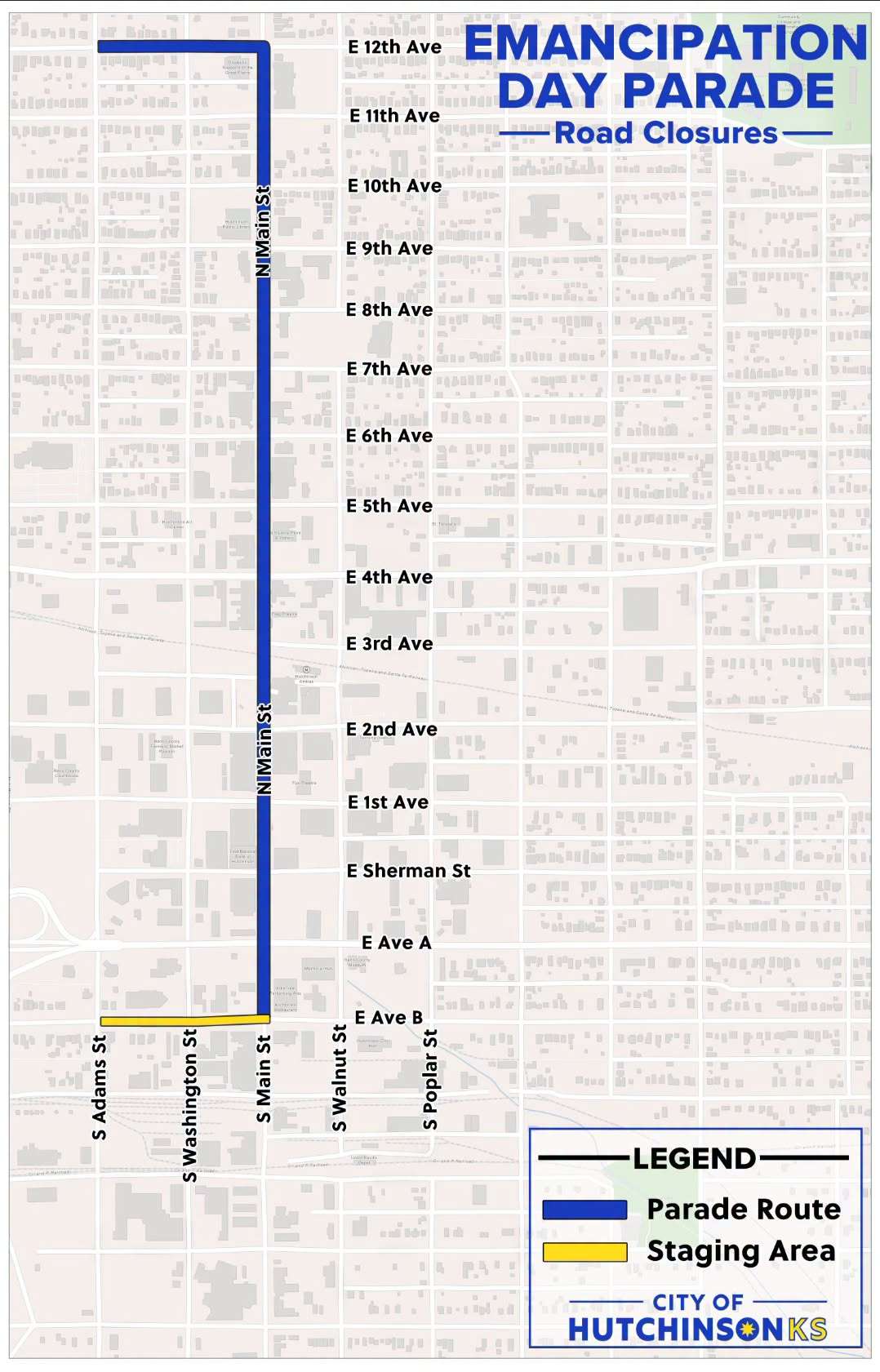 Emancipation Celebration Parade route. (Map courtesy City of Hutchinson)