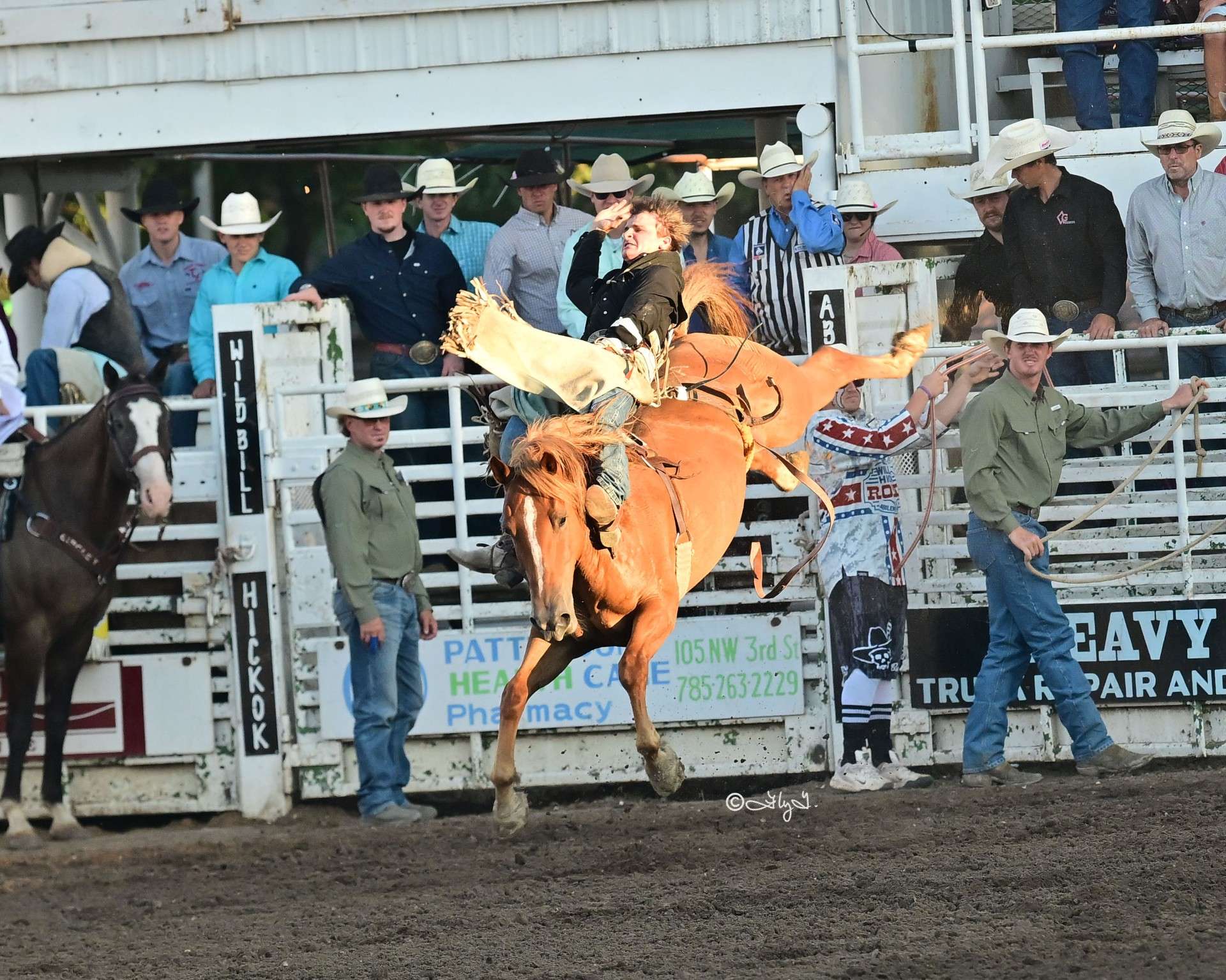 Brookville’s Rhett Robbins won the bareback riding at the Wild Bill Hickok Rodeo in Abilene. The 21-year-old has competed in Abilene the past three years. Photo courtesy Fly Thomas - Photo, Wild Bill Hickok Rodeo