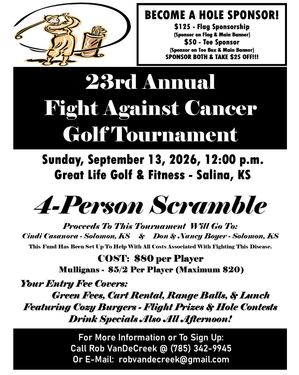 23rd Annual Fight Against Cancer Golf Tournament at Great Life Golf & Fitness (1800 S. Marymount, Salina, KS)