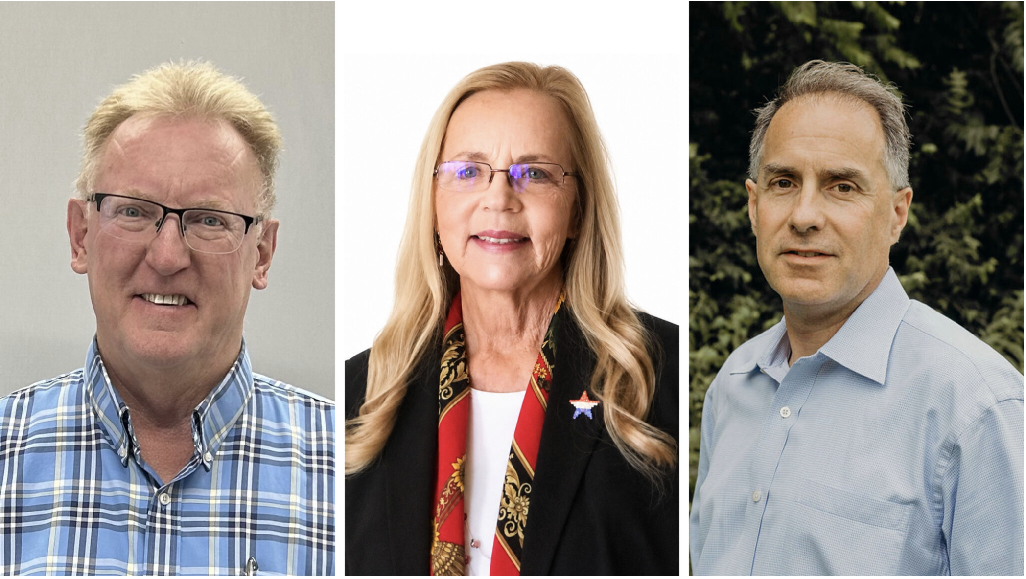  Kansas State Board of Education candidates, from left, Destry Brown, Jean Clifford and Jim McMullen prevail in unofficial Aug. 4 primary results. (Kansas Reflector composite from photos submitted by the candidates)
