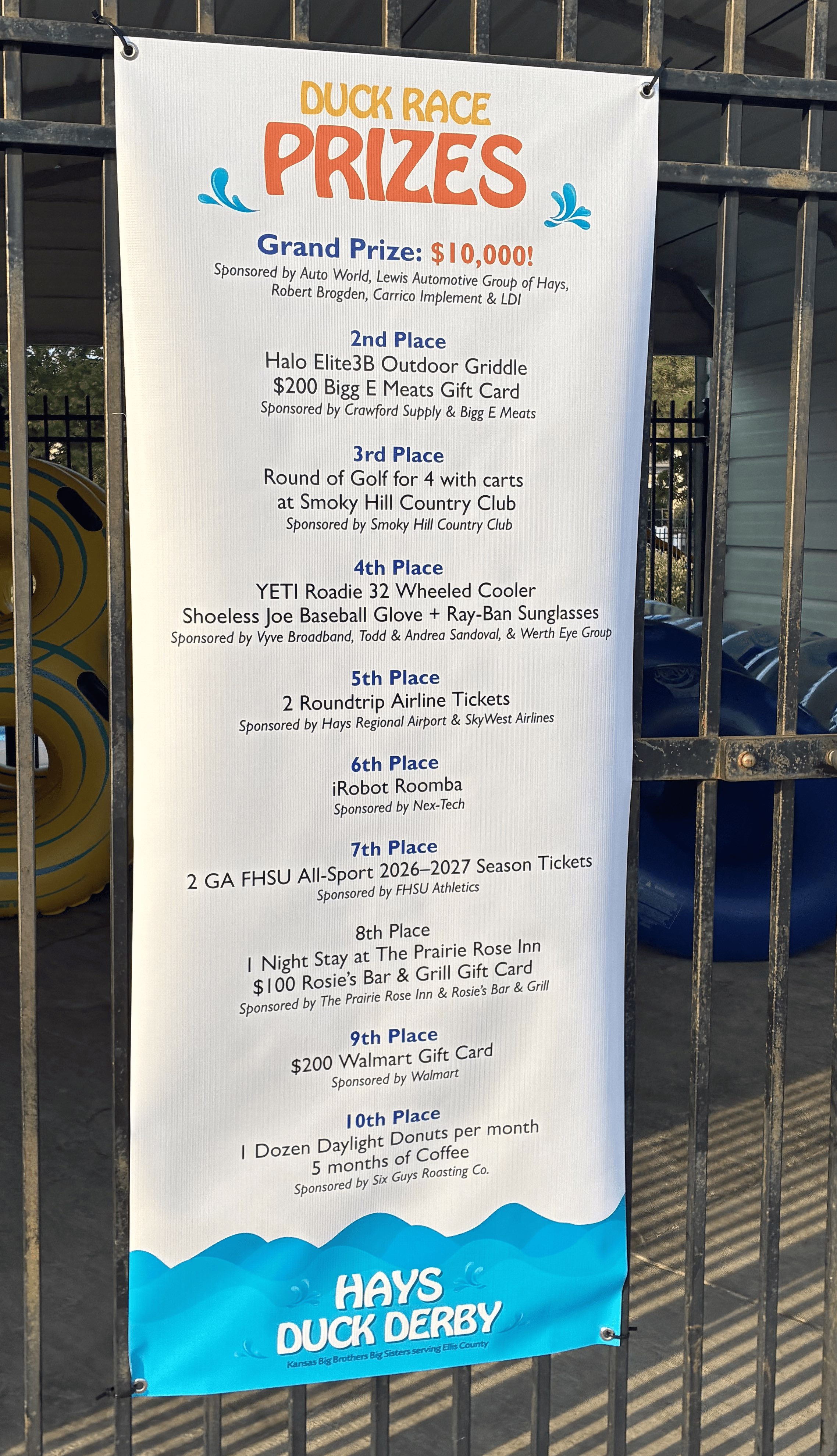 Prizes for the winners of the Hays Duck Derby