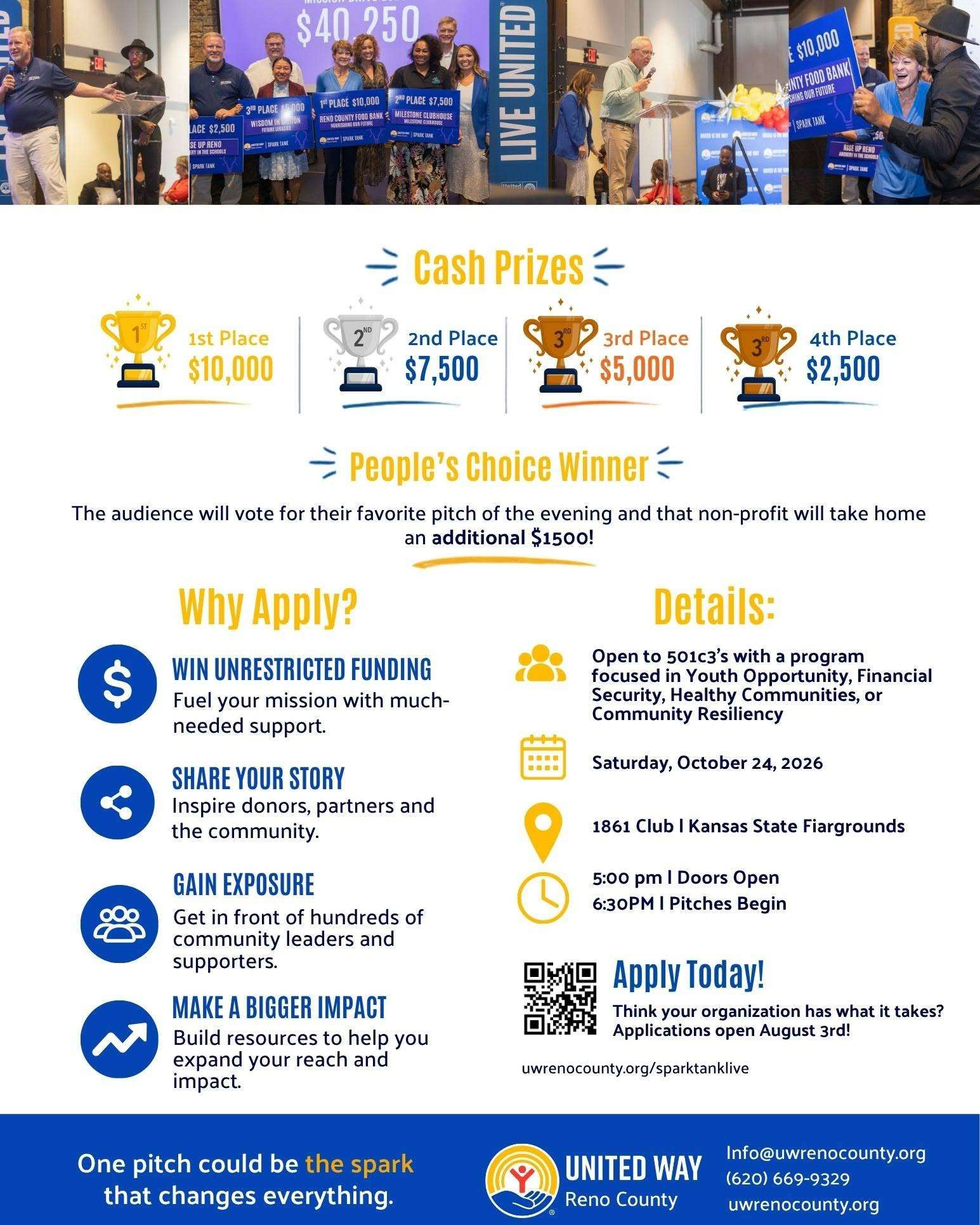 Spark Tank 2026 will be held on Oct. 24, 2026 at the 1861 Club on the Kansas State Fairgrounds. Non-profit organizations are urged to apply to participate as the deadline to apply is August 28. 