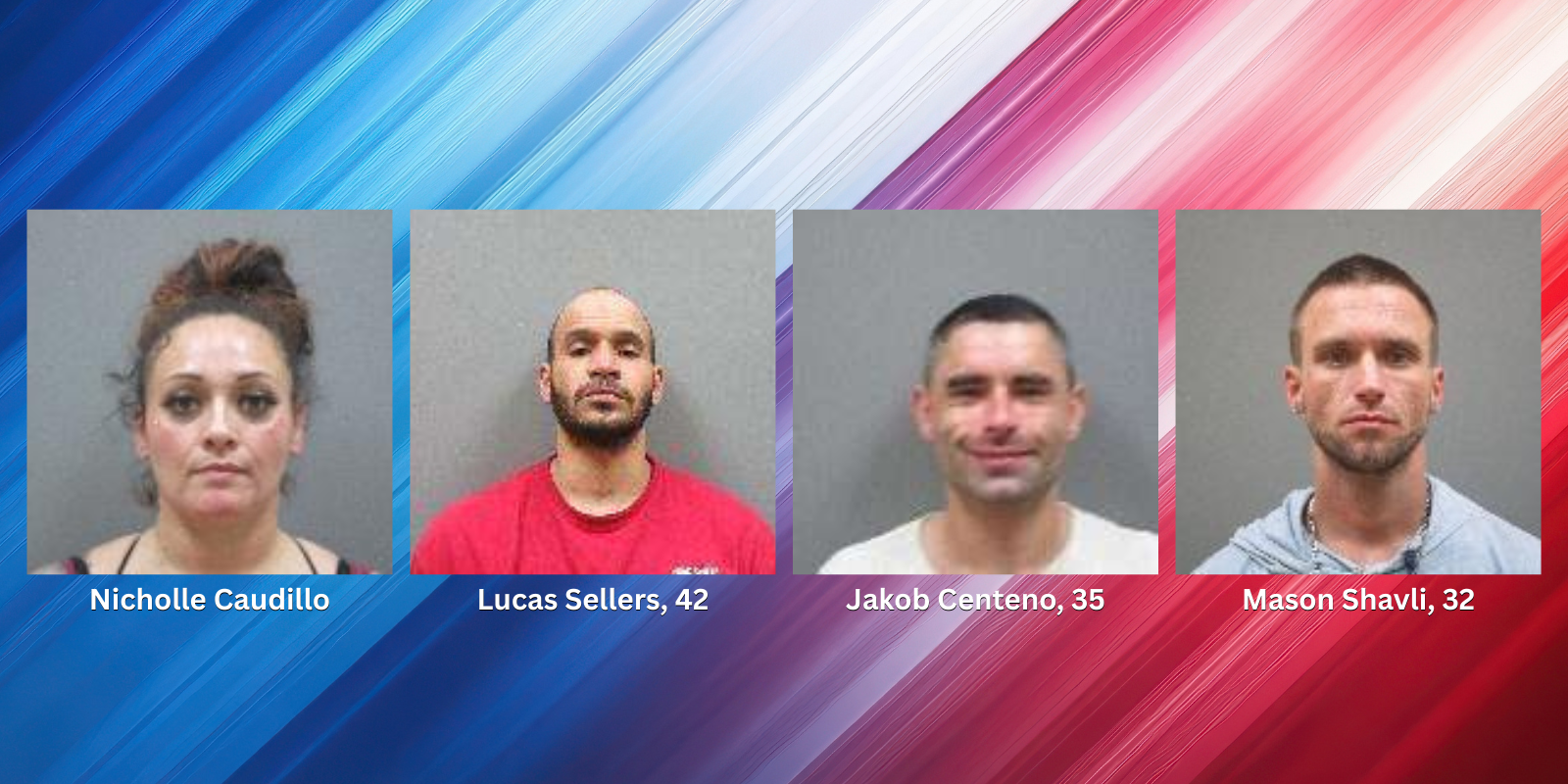 The four were arrested during an ongoing North Platte Police Department drug investigation involving suspected fentanyl, methamphetamine, a firearm and cash believed to be connected to narcotics distribution. (Lincoln County Sheriff's Office)