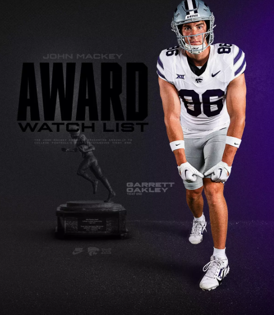 Garret Oakley has been named to the John Mackey Award watch list. (Courtesy K-State Athletic Communications)