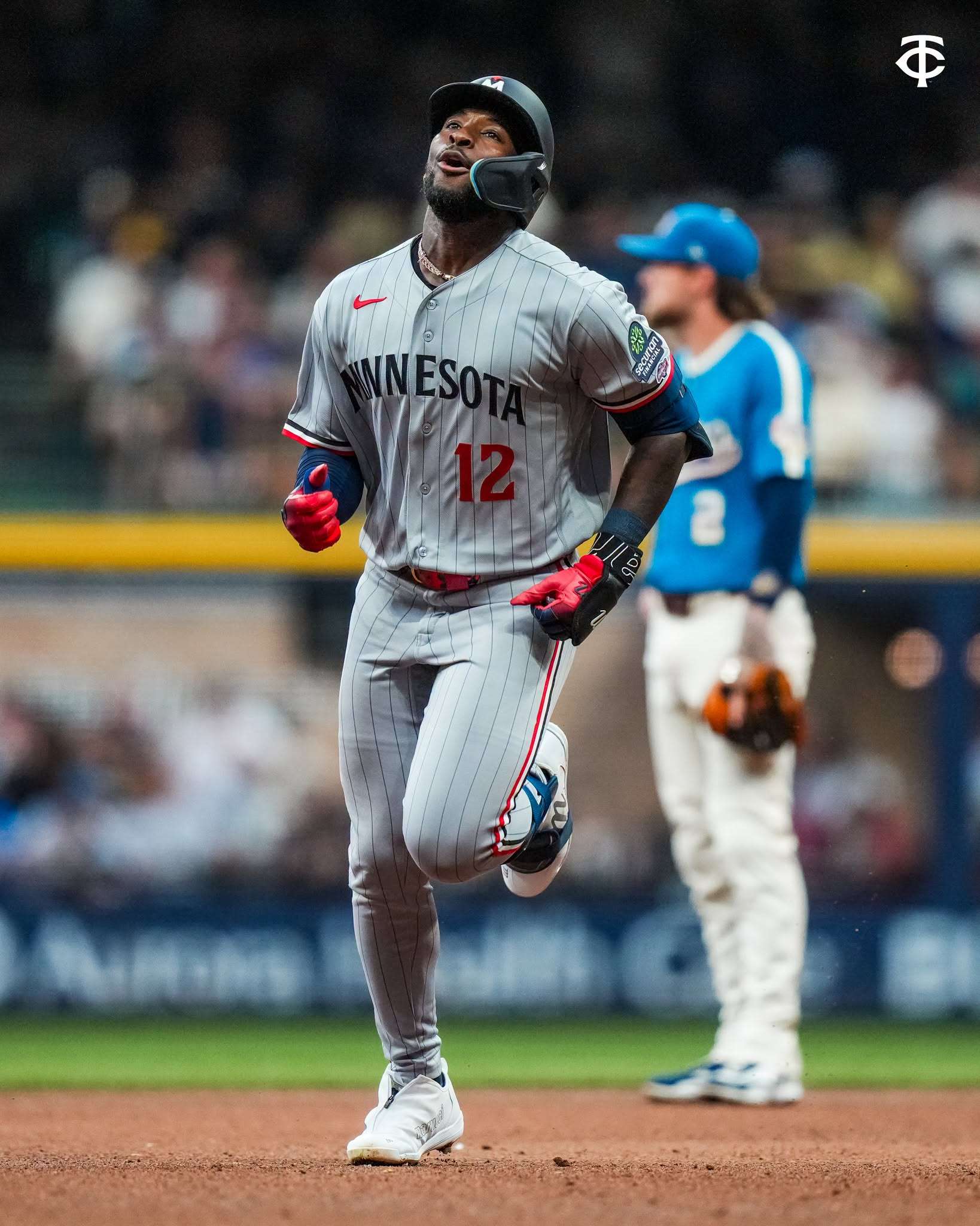 Kaelen Culpepper rounds the bases following his first MLB homer during a game in Milwaukee on Aug. 7, 2026. (Courtesy Minnesota Twins)