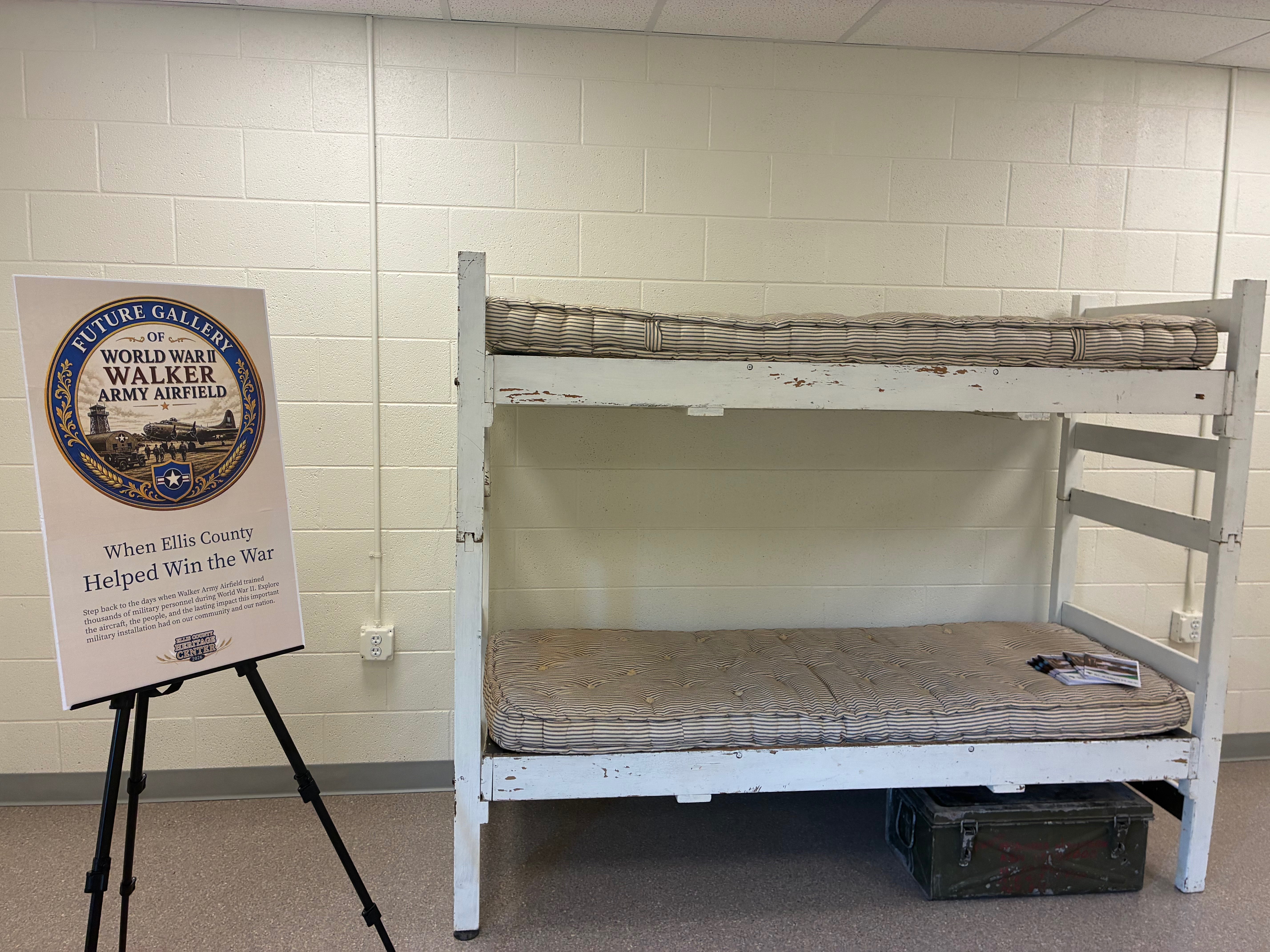 A bunk bed is among the items featured in the future Walker Army Airfield exhibit, which will highlight the airfield’s role during World War II.<br>