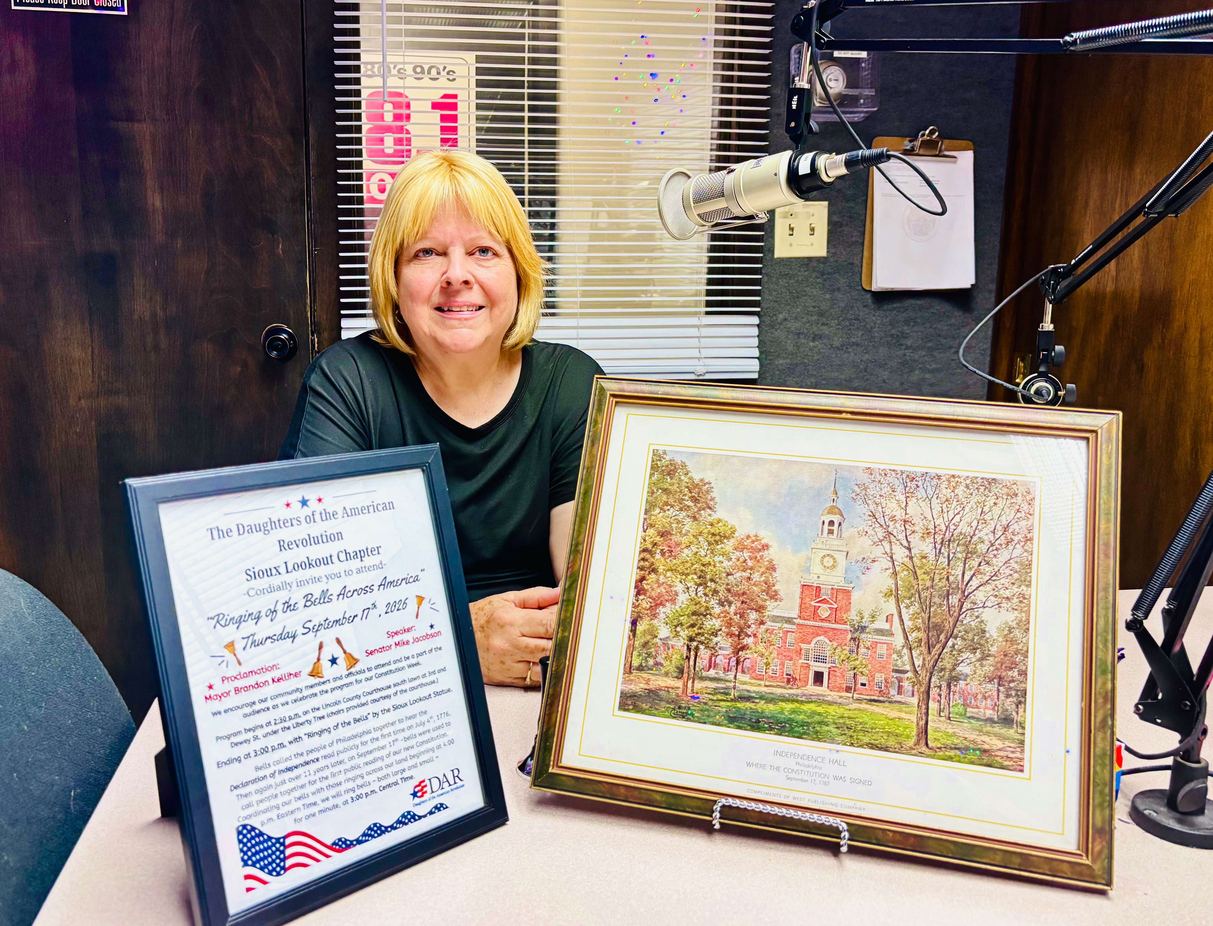 Marie Gertsch with the Daughters of the American Revolution Sioux Lookout Chapter talks about the upcoming “Ringing of the Bells Across America” event celebrating Constitution Day. The event is September 17 at 2:30 p.m. on the south lawn of the Lincoln County Courthouse, with the bells ringing at 3 p.m. Central Time. (Allison Peck | The Post)