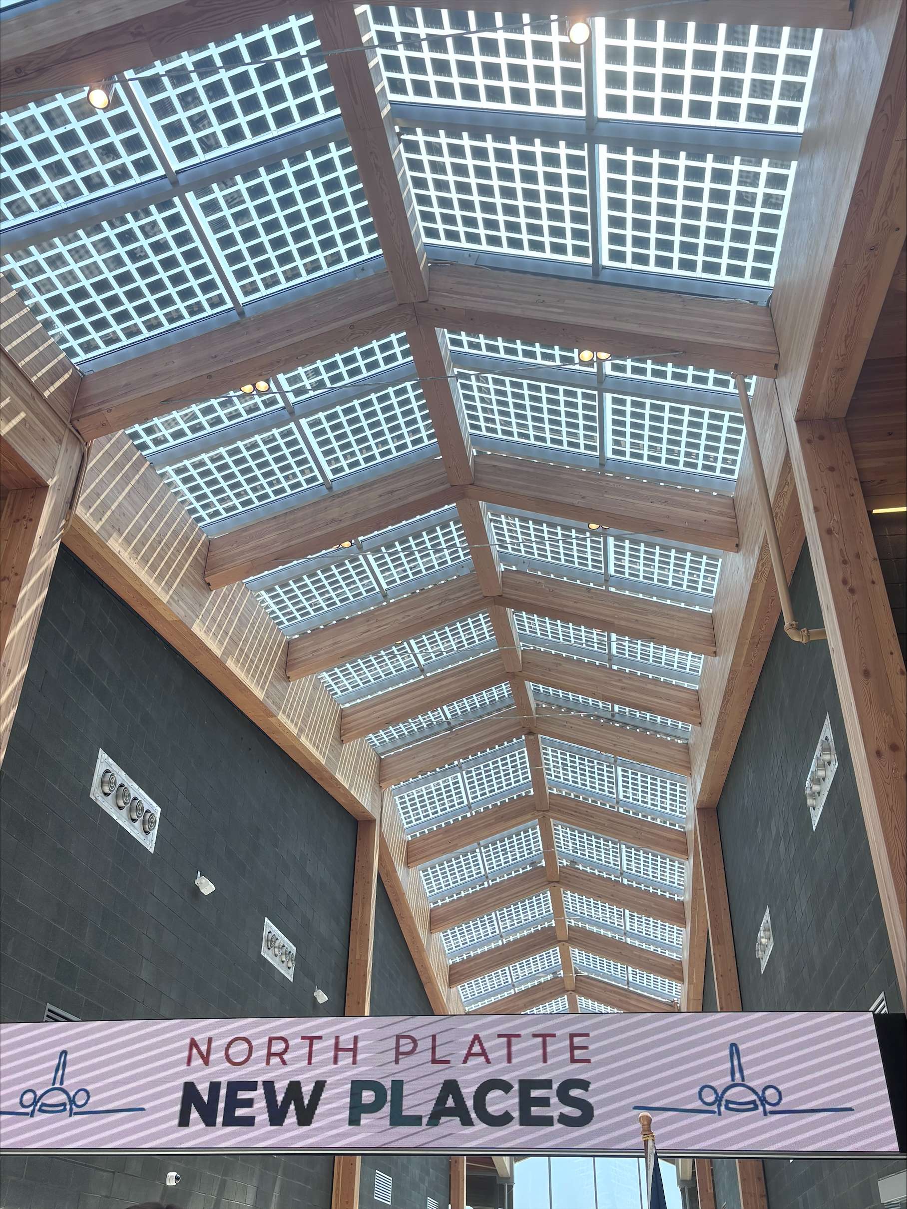 The new North Platte Regional Airport terminal features a mass-timber structure and photovoltaic skylights designed to bring natural light into the passenger area while contributing to the building’s energy efficiency. (Allison Peck | The Post)