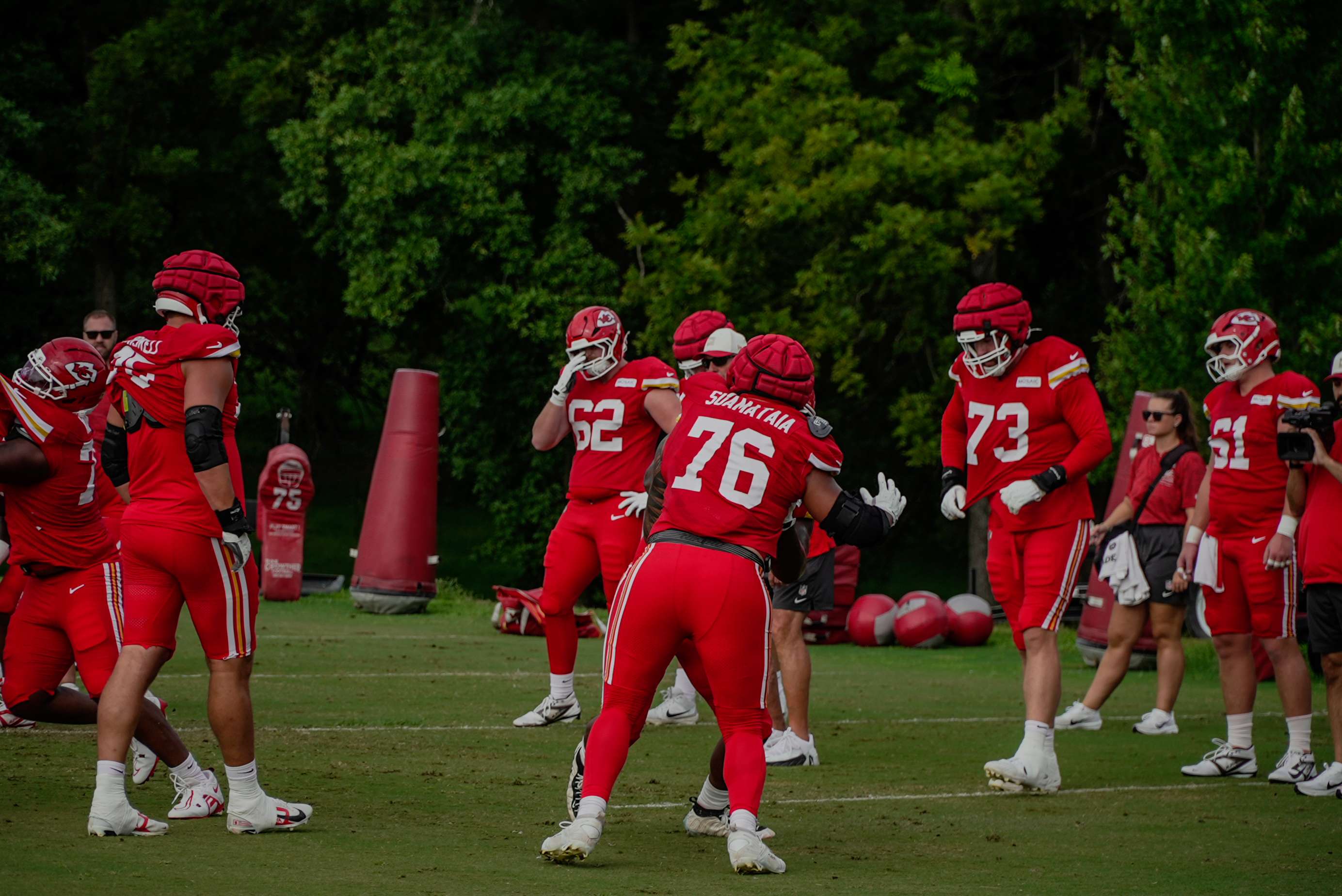 Kingsley Sumataia runs a blocking drill during Chiefs Training Camp/ Photo by Justin Peacock