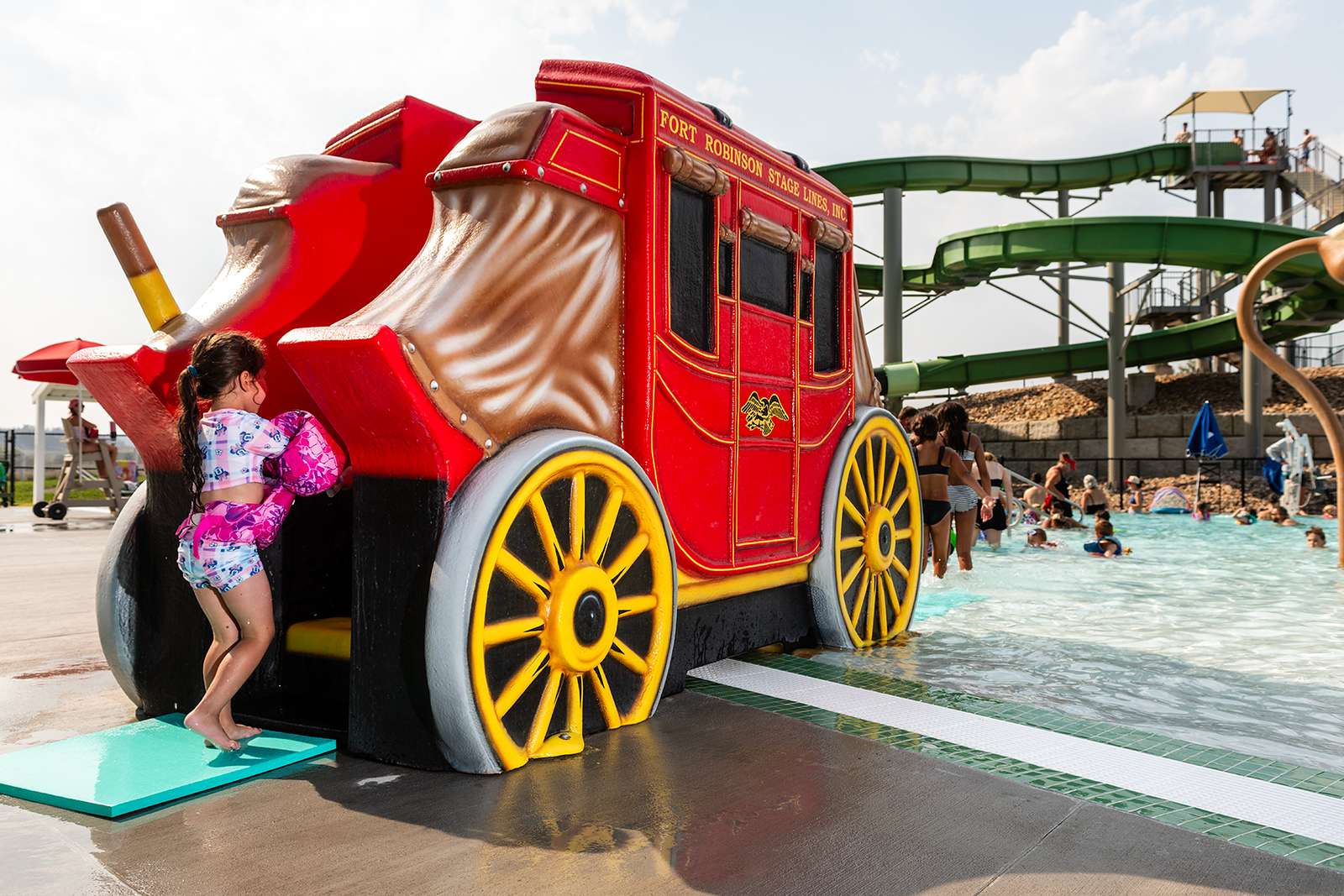 Visitors to Fort Robinson State Park’s aquatic facility enjoy both small and large slides. Justin Haag, Nebraska Game and Parks Commission