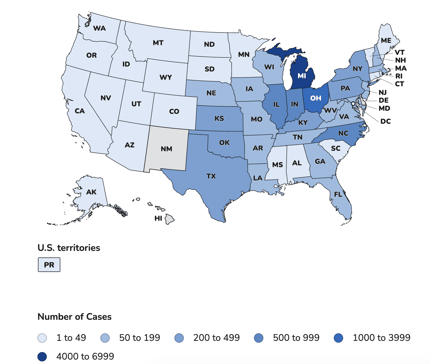 Since May 1, 2026, 13,895 people have been reported with laboratory-confirmed cyclosporiasis acquired in the United States. The map shows where these people live. Potential Cyclospora infections are typically investigated by the state or local health department where people live, even if they were exposed to the parasite in another state. Cyclosporiasis cases may not be limited to these locations with known cases. The true number of people sick with cyclosporiasis is likely higher than the number reported. This is because some people recover without medical care and are not tested for Cyclospora.-CDC image