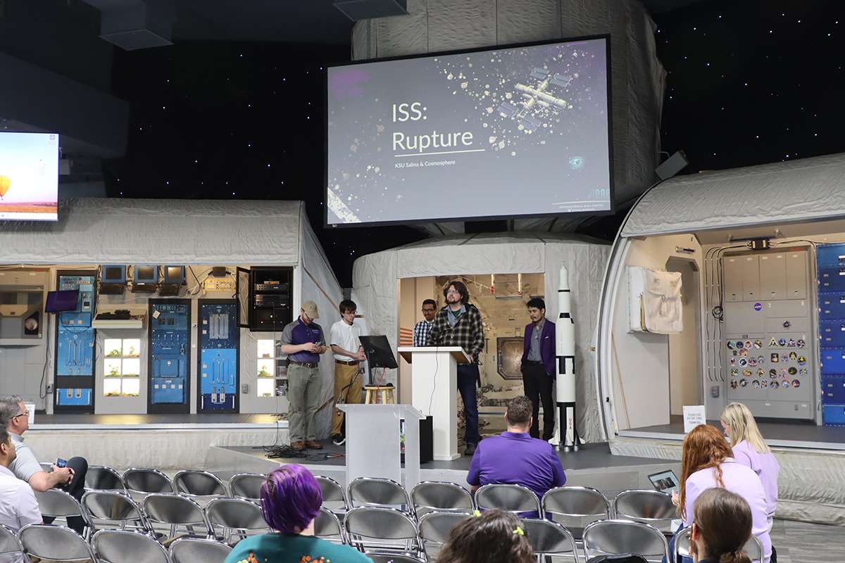 K-State Salina students present "ISS- Rupture," the virtual reality game they developed for the Cosmosphere. 