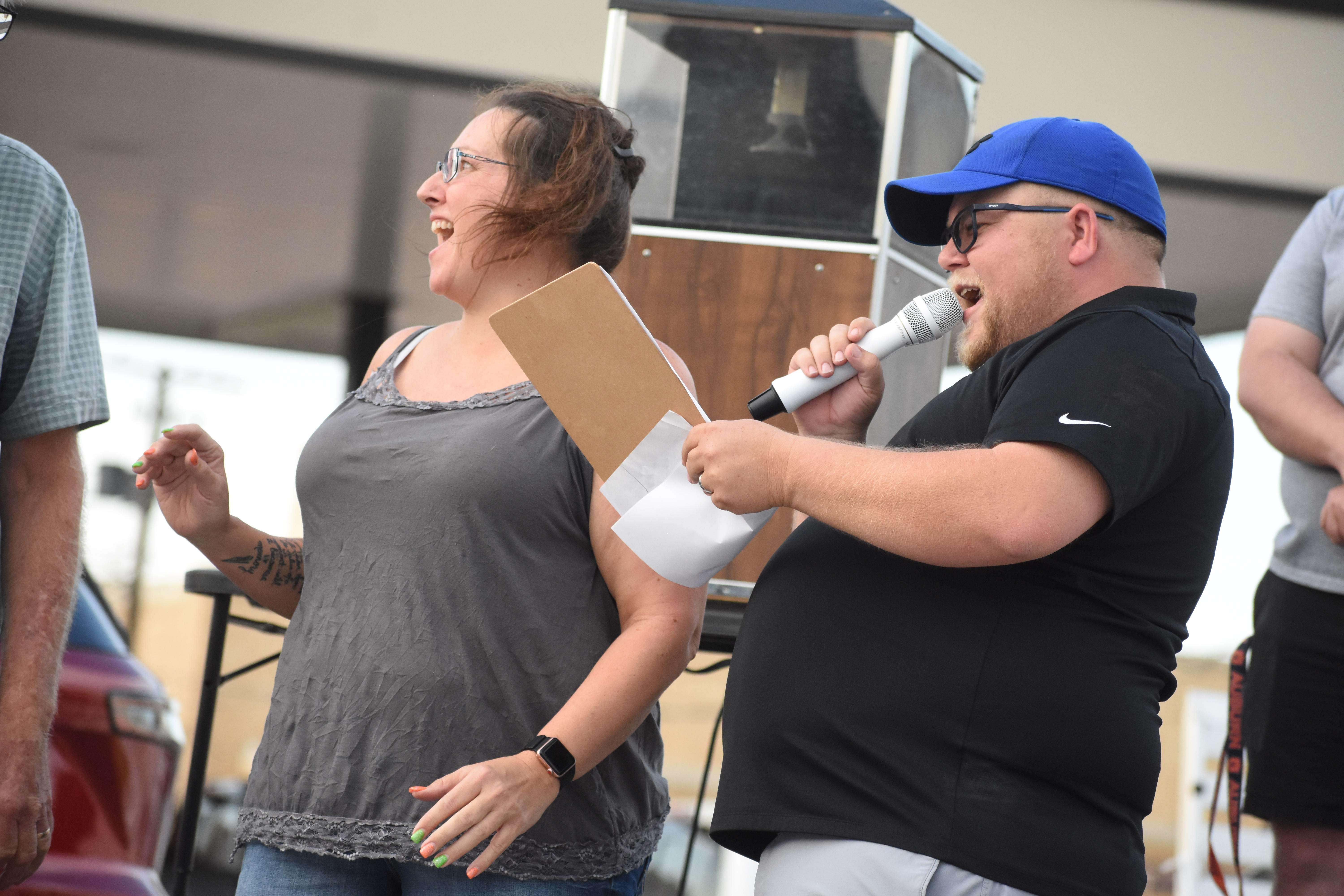 Lang reacts at Eagle Media Great Bend Station Manager Dakota Tucker announces her as the winner.