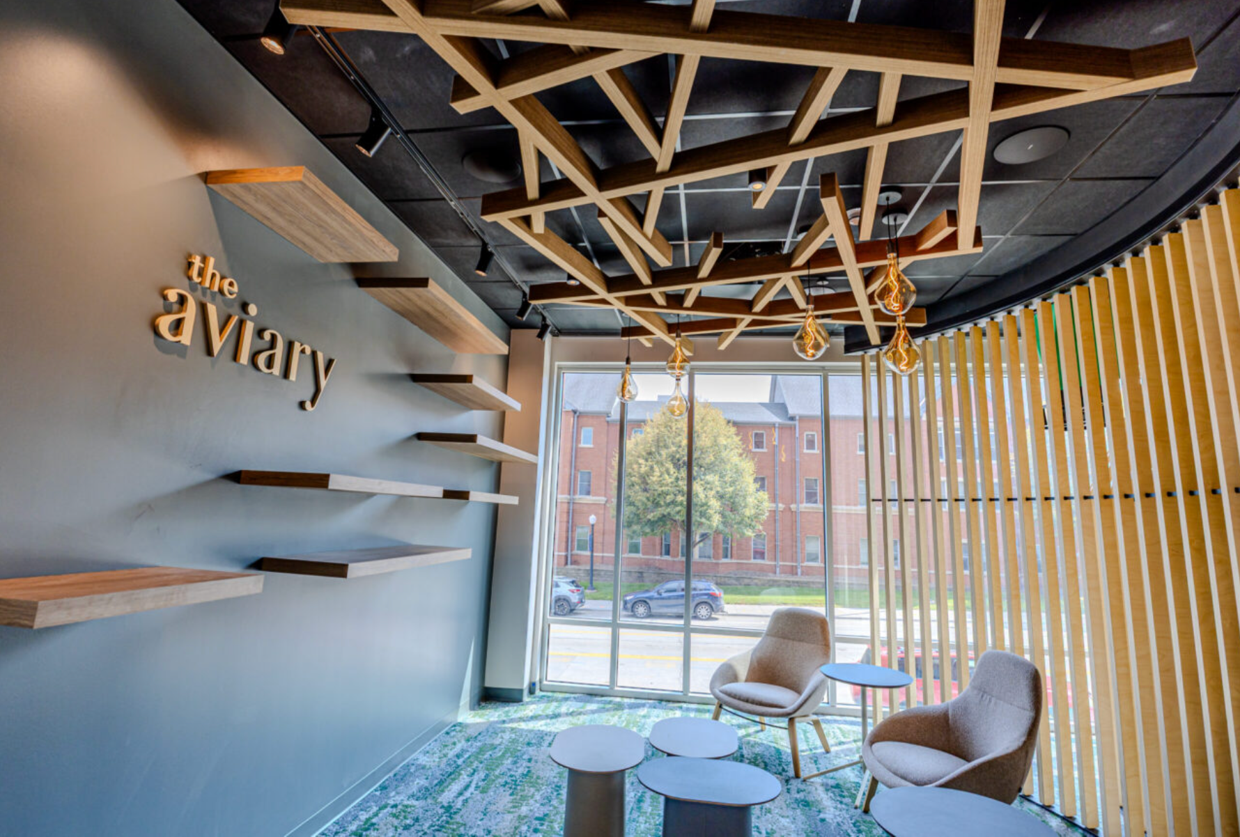 The Aviary, where students can unwind and recharge, is viewed as a signature element of the newly opened Magis Hall on Creighton University campus. (Photo courtesy of Creighton University)