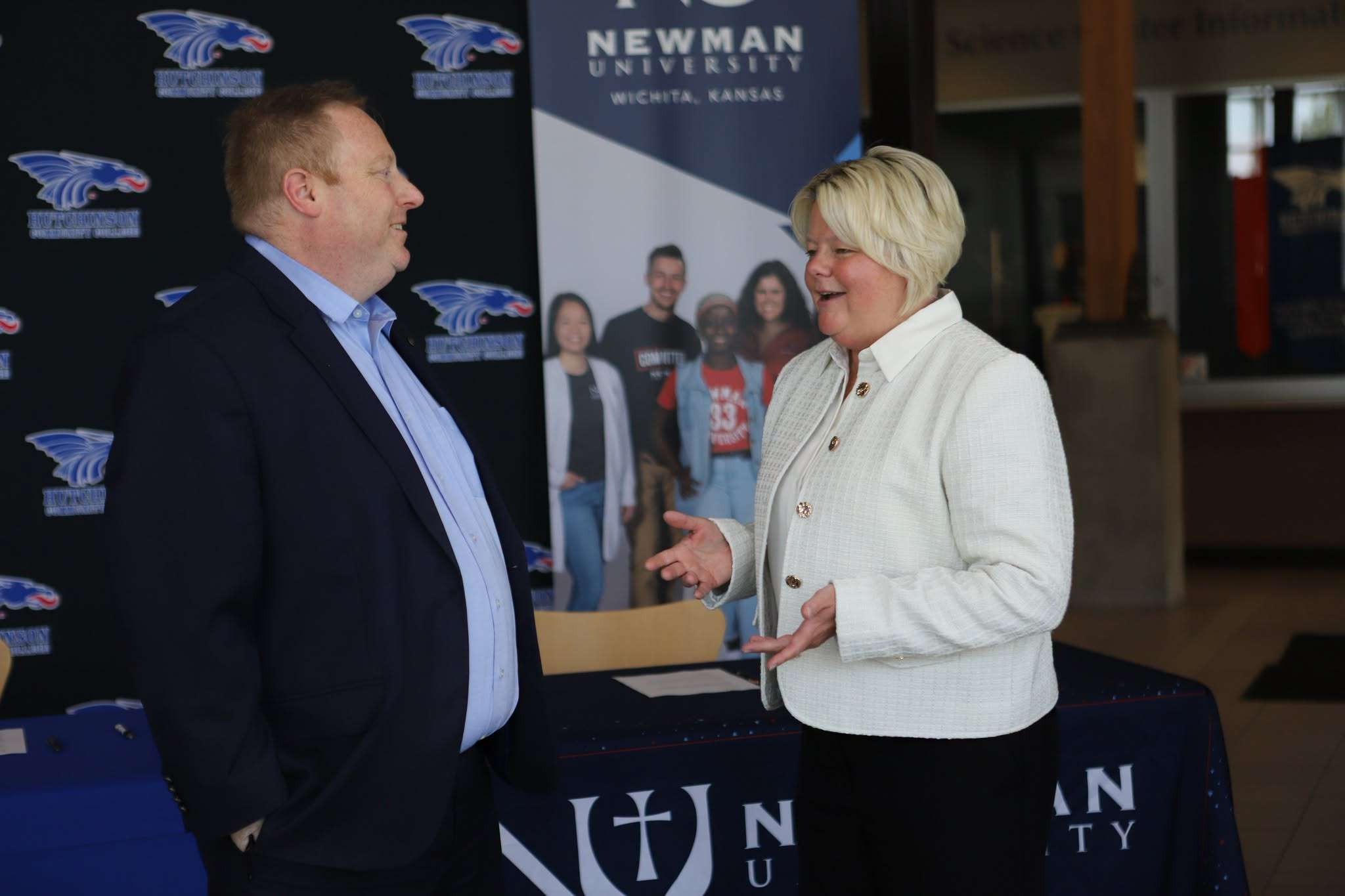 Newman University Vice President of Academic Affairs Adlen Stout (L) and Hutchinson Community College President Dr. Tricia Paramore (R) (Photo courtesy Newman University)