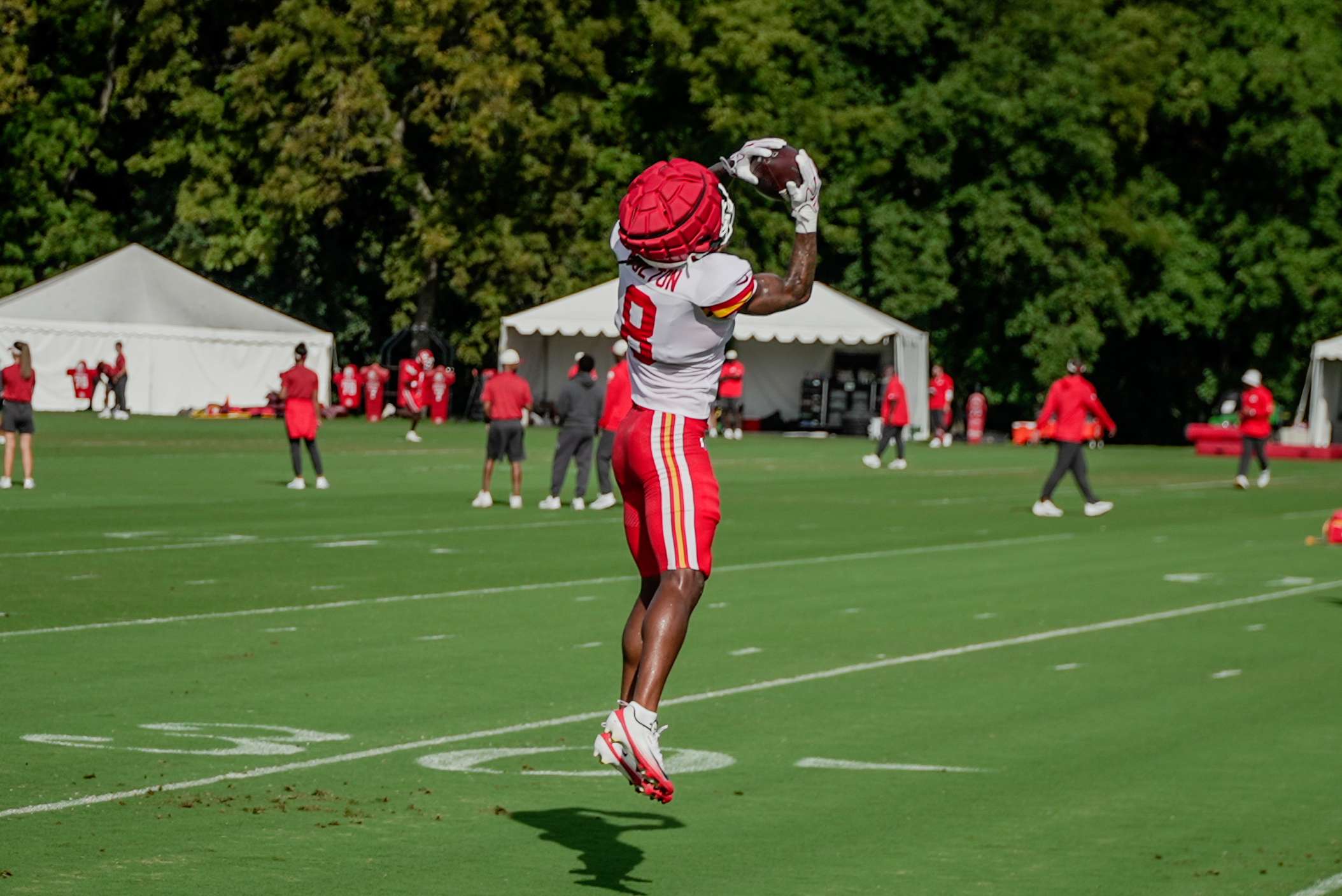 Kansas City Chiefs cornerback Kristian Fulton makes a catch during the final week of Chiefs Training Camp in St. Joseph/ Photo by Justin Peacock