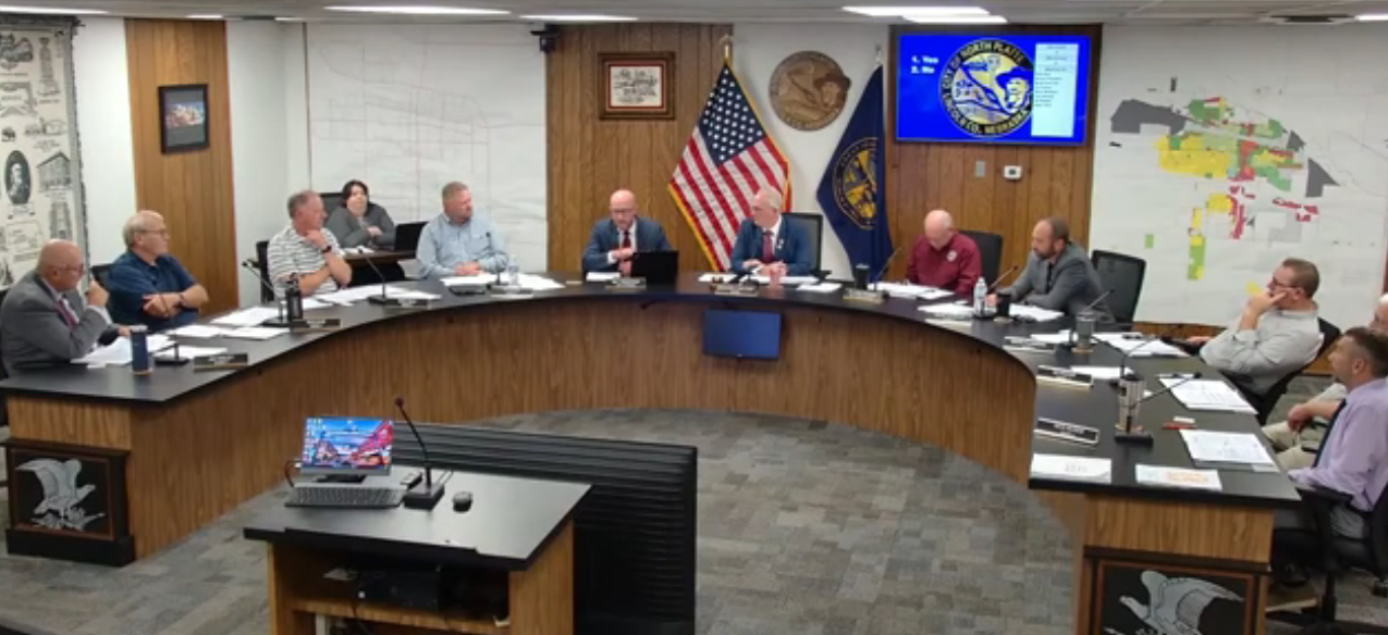 North Platte City Council members meet Tuesday, Aug. 18, 2026, during their regular meeting at City Hall. The council discussed the upcoming budget process, utility rates, the airport levy, insurance and several other city projects and ordinances.