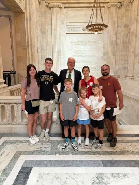 The Cameron and Maggie Moeder family of Hays pose with Sen. Jerry Moran, R-KS, while recently touring the U.S. Capitol in Washington, D.C. Courtesy photo