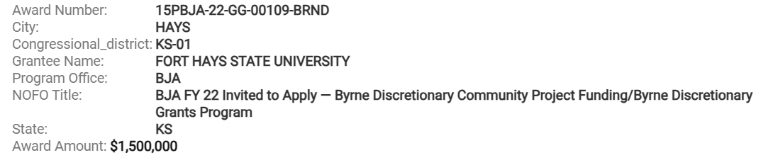 Fort Hays State University — $1.5M award