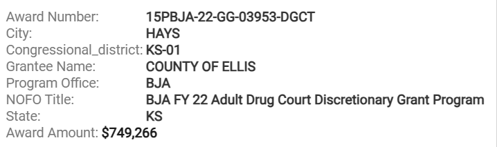 Ellis County Adult Drug Court — $749,266 award