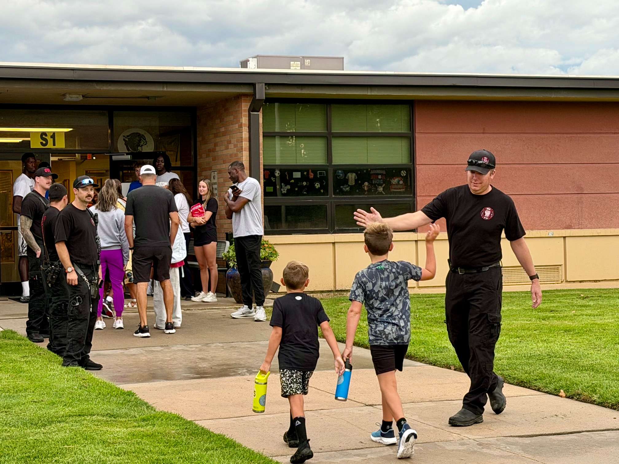 Great Bend Fire and EMS welcomed students back to Jefferson Elementary Wednesday morning. (photo courtesy of USD 428)