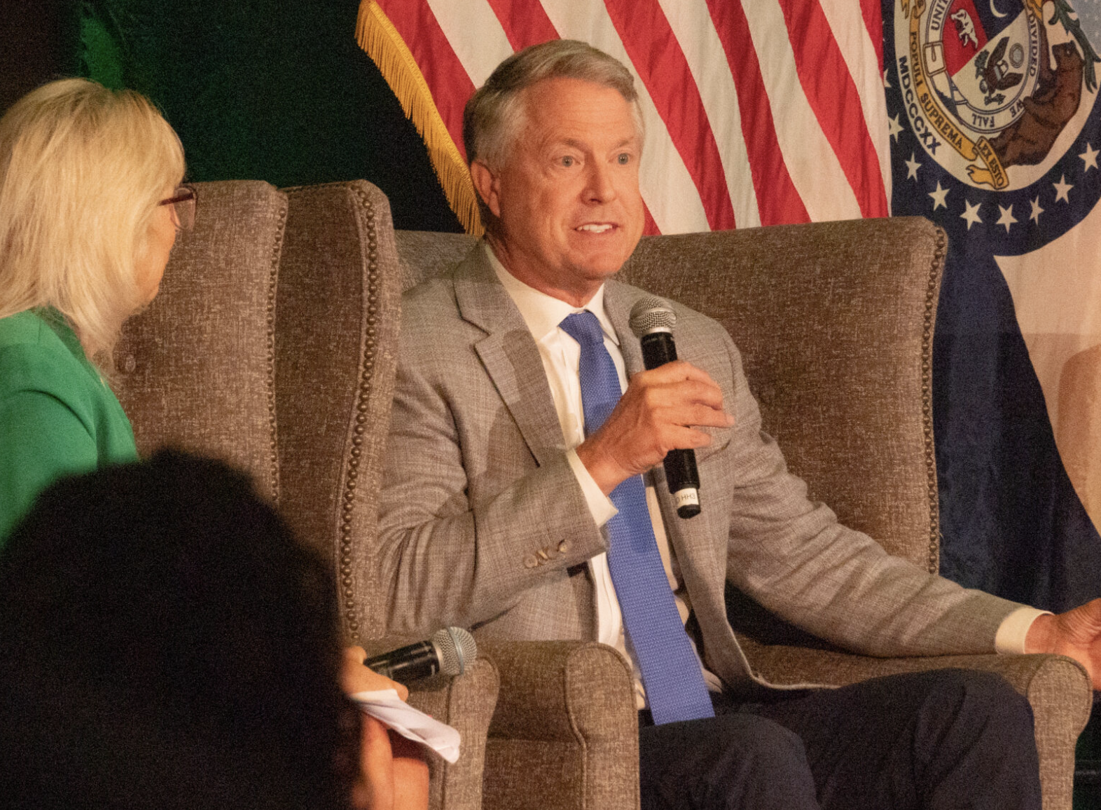 U.S. Sen. Roger Marshall, (R-Kansas) told The Topeka Capital Journal earlier this month that he plans to sell his Florida vacation home after it sustained hurricane damage. He appears at an agriculture forum on Sep. 25, 2025, in Kansas City, Missouri. (Photo by Anna Kaminski/Kansas Reflector)