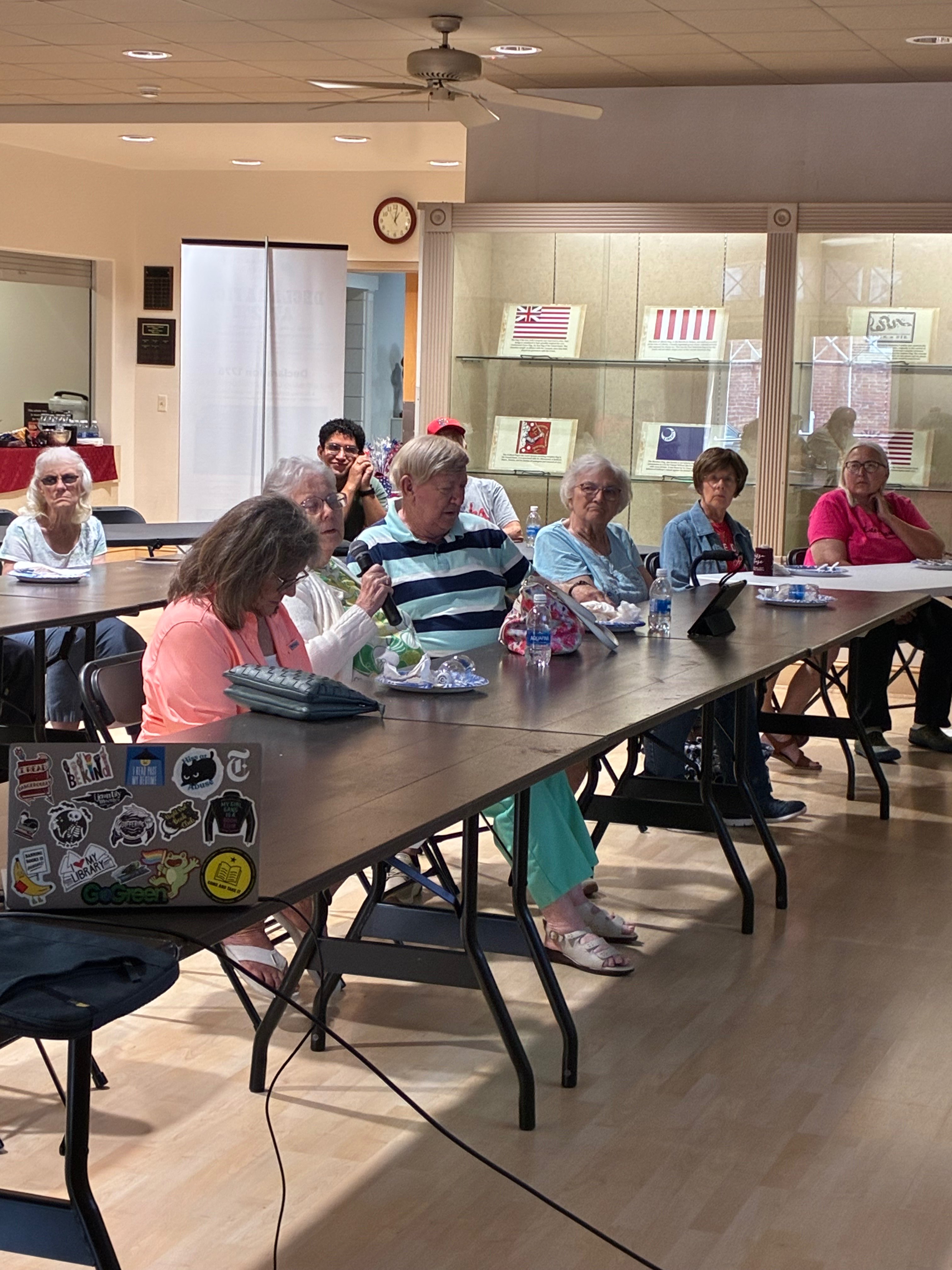 An attendee asks Jeffrey D. Jackson a question during the Hays Public Library’s Lunch and Learn event.&nbsp;Photo by Alin Hett/Hays Post<br>
