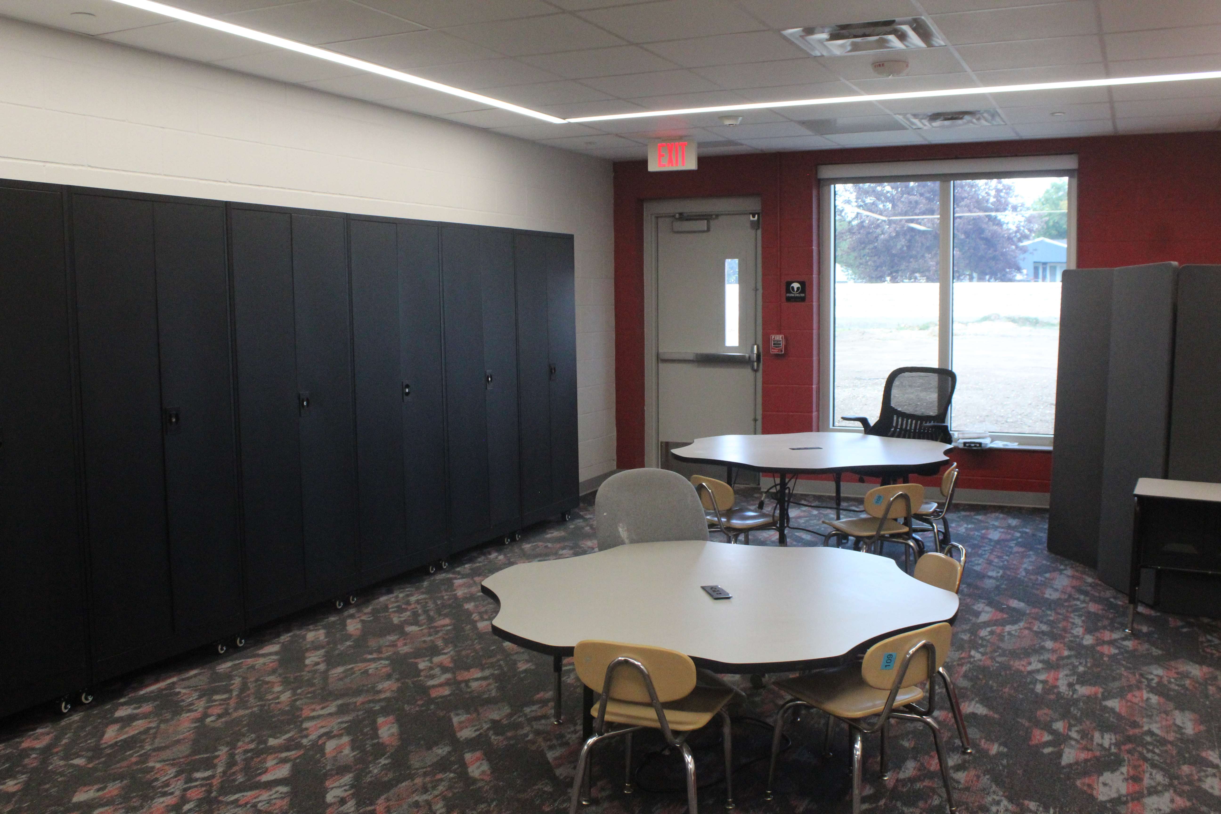 A collaboration space in the new O'Loughlin north wing. The wing also doubles as a storm shelter, with reinforced safety glass in the windows.&nbsp;Photo by Cristina Janney/Hays Post