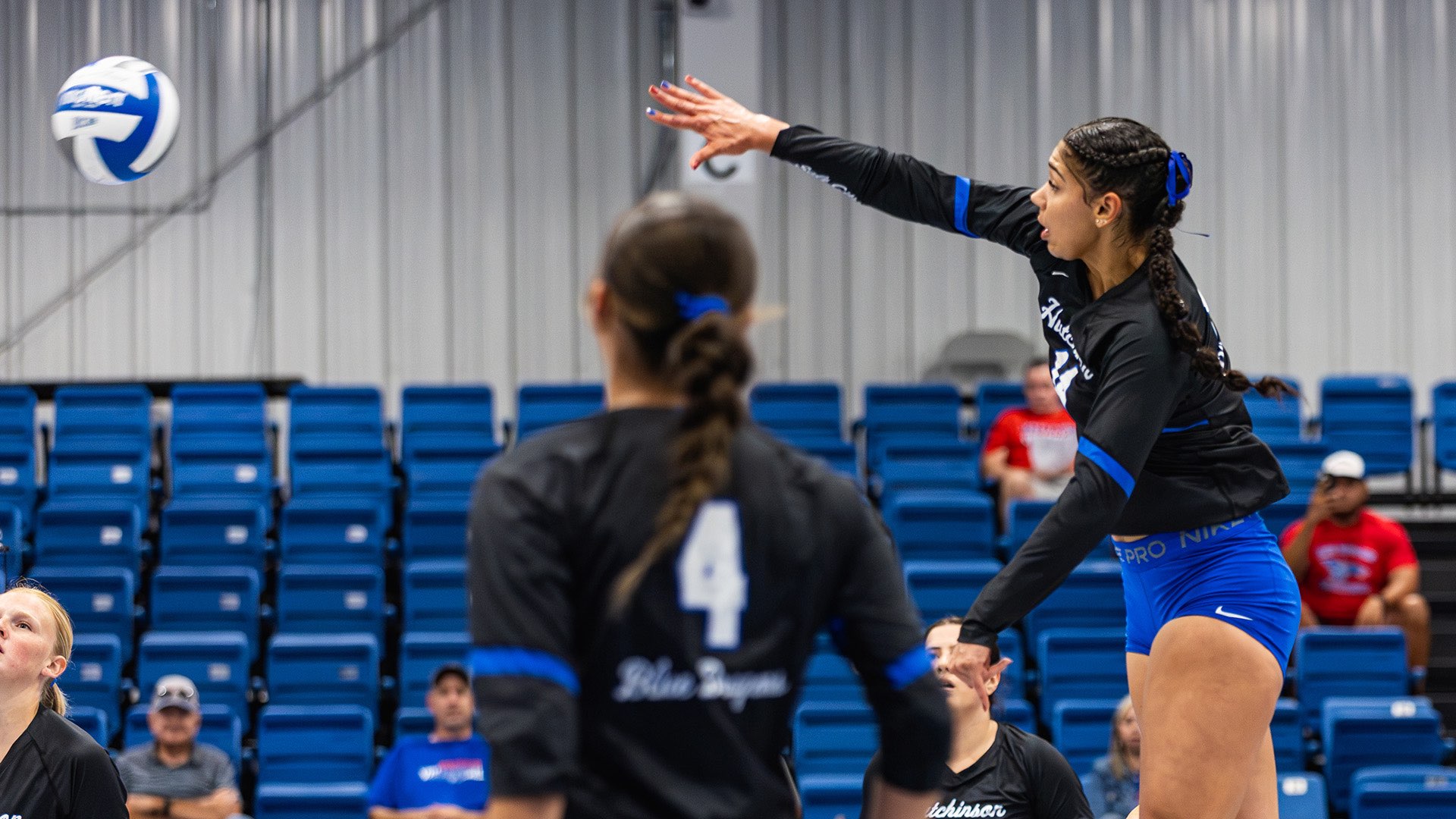 Freshman Giovanna Monteiro combined for 21 kills to lead the Blue Dragon Volleyball team to a pair of sweeps against Central Wyoming and Eastern Wyoming to open the season Friday at the Reiver Classic in Council Bluffs, IA. (Photo courtesy Travis Jacobsen/IWCC Sports Information)