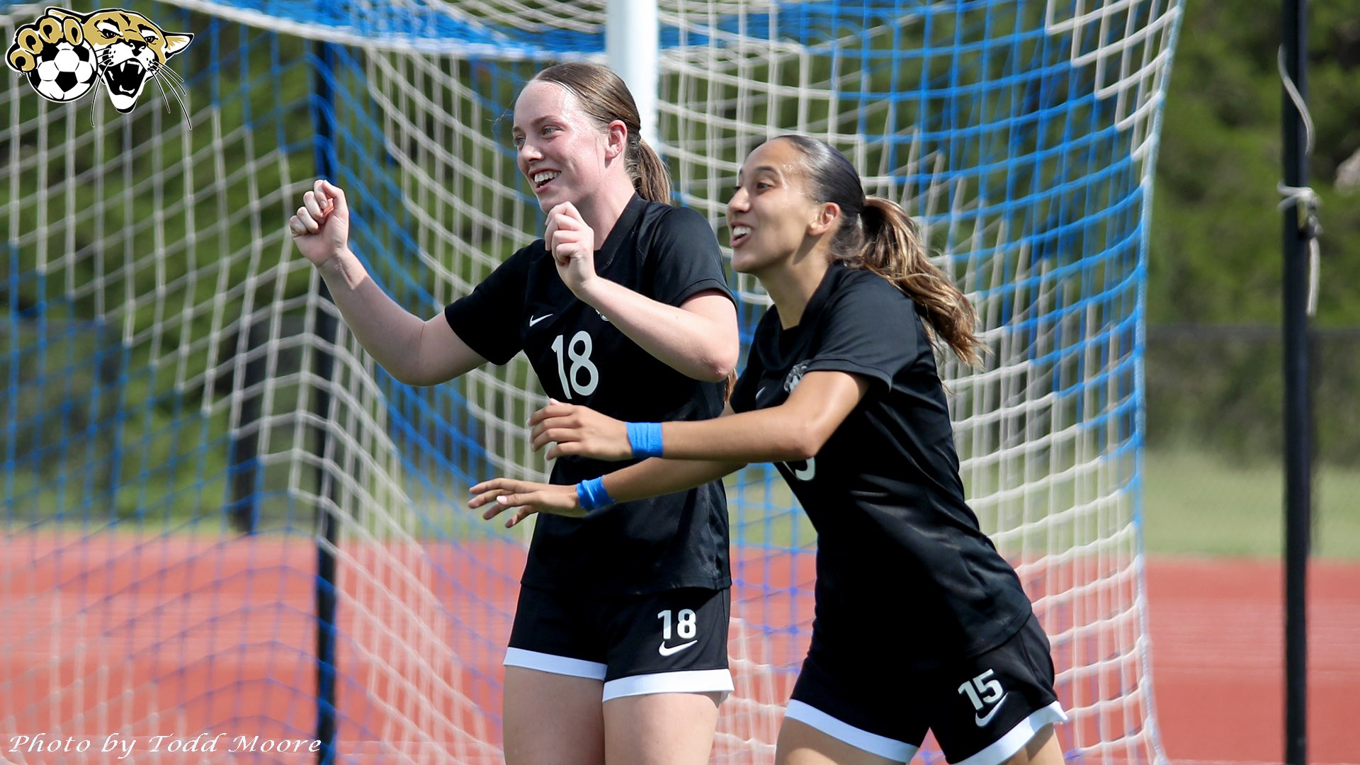Ella Swift and Noline Baker celebrate a second half goal (BartonSports.com)