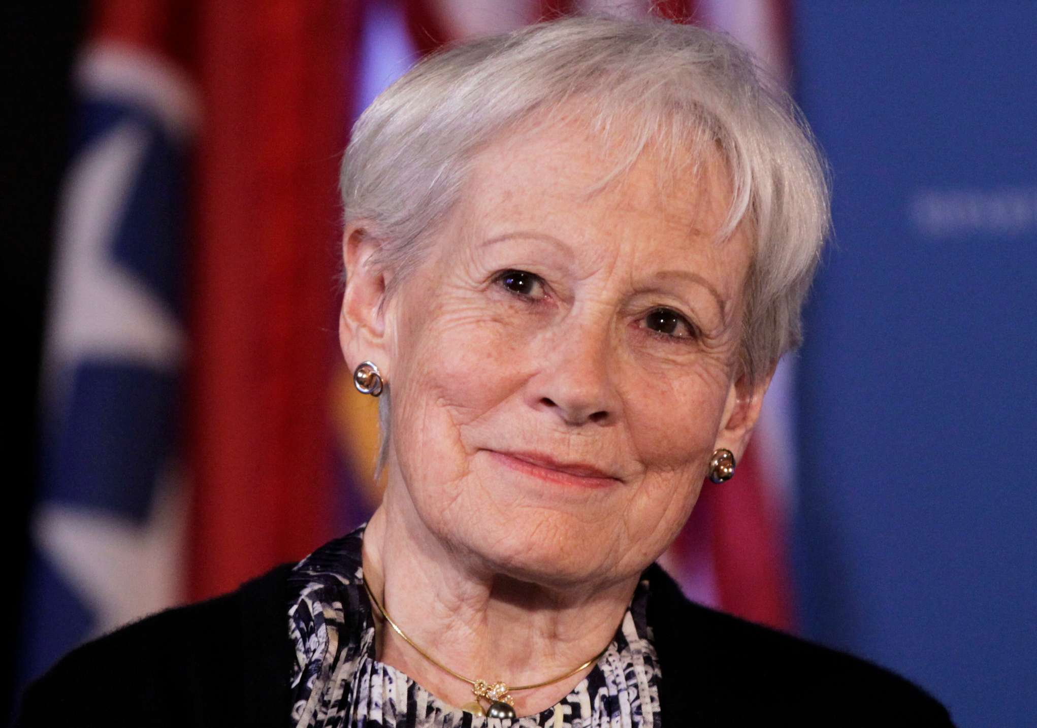 FILE - Former Sen. Nancy Kassebaum Baker, R-Kansas, looks to the stage during, "A Century of Service," honoring former Senate Majority Leaders Bob Dole and Howard Baker, her husband, at Mellon Auditorium, March 21, 2012, in Washington. (AP Photo/Carolyn Kaster, File)