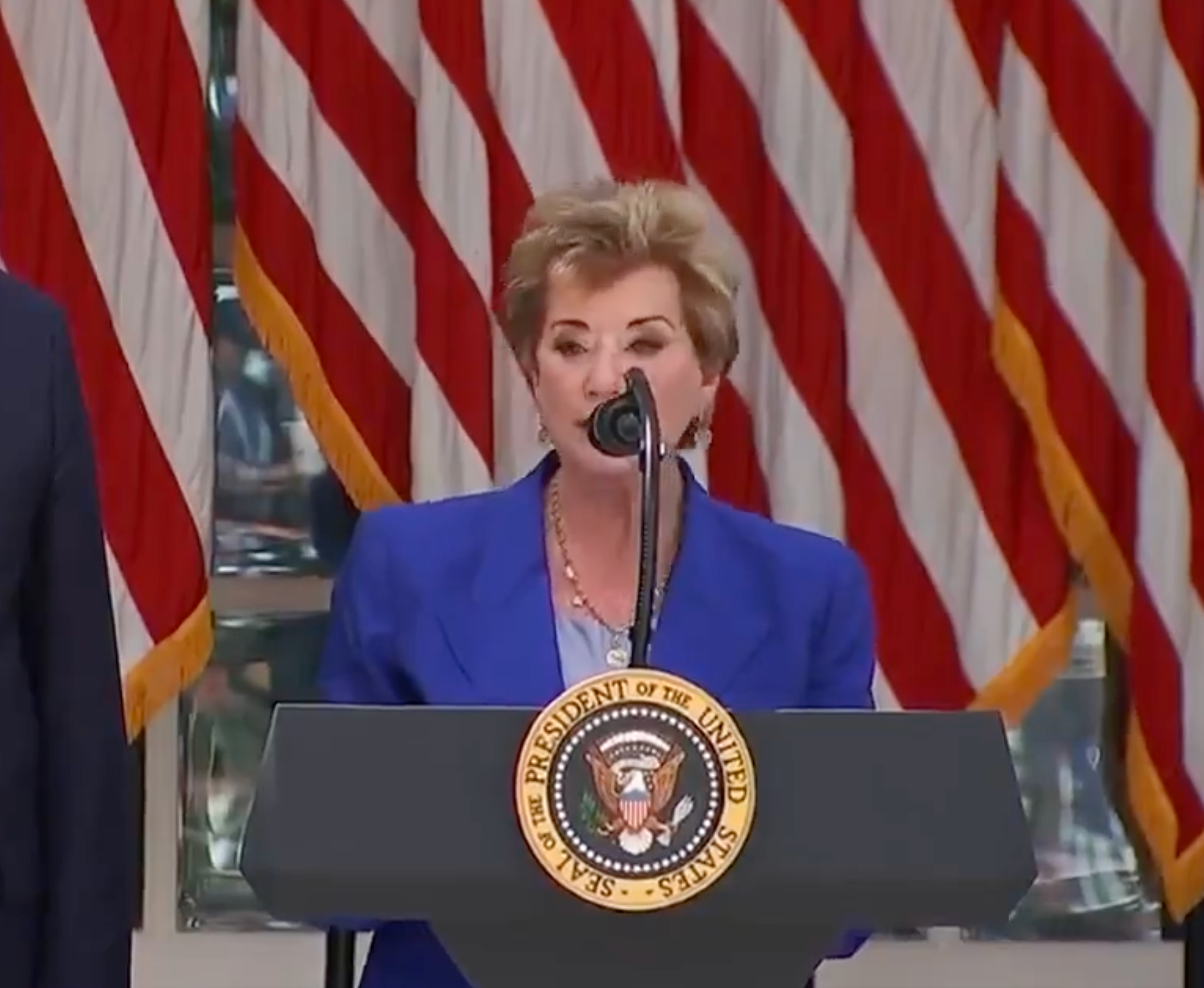 U.S. Education Secretary Linda McMahon from White House video&nbsp;