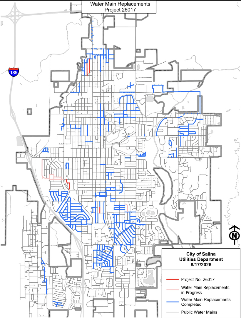 City of Salina map indicating approved project with Diehl Enterprises Inc. for water main replacements 