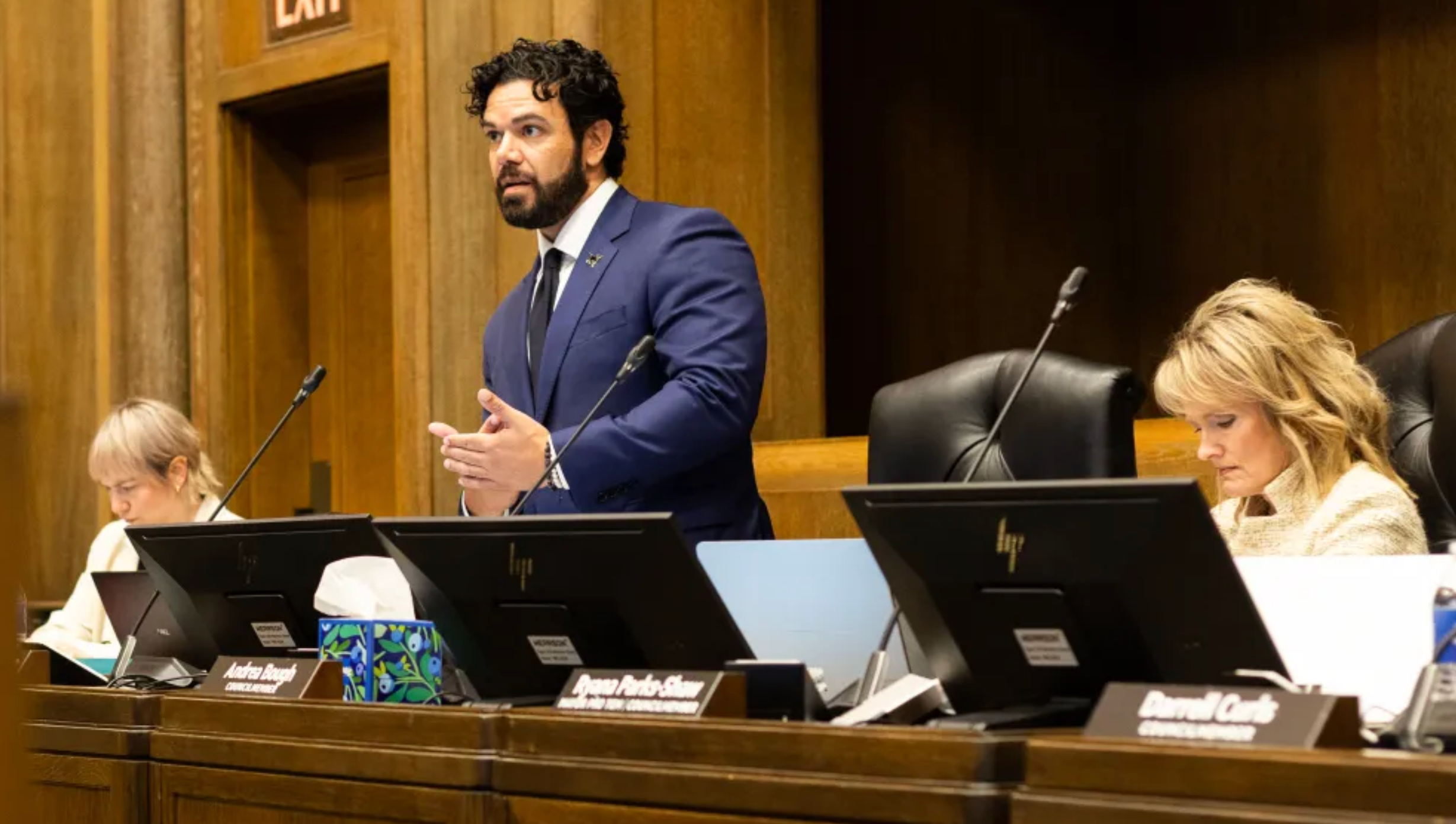 City Councilmember Johnathan Duncan, who represents the 6th District, criticized the proposed deal for the new Royals stadium at the Thursday City Council meeting. He and Nathan Willett, who represents the 1st District, voted against the deal (Vaughn Wheat/The Beacon).
