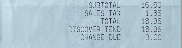 Hays Walmart receipt showing incorrect sales tax charged.