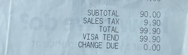 Hays Walmart receipt showing incorrect sales tax charged.