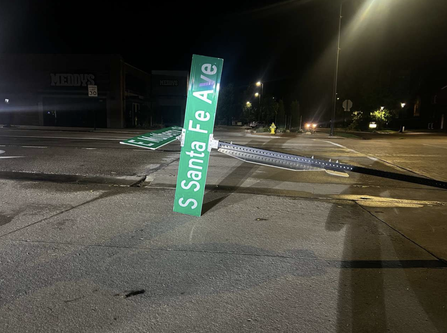 S Sante Fe Ave street sign brought down after Monday's severe storms - Photo, Nicolas Fierro