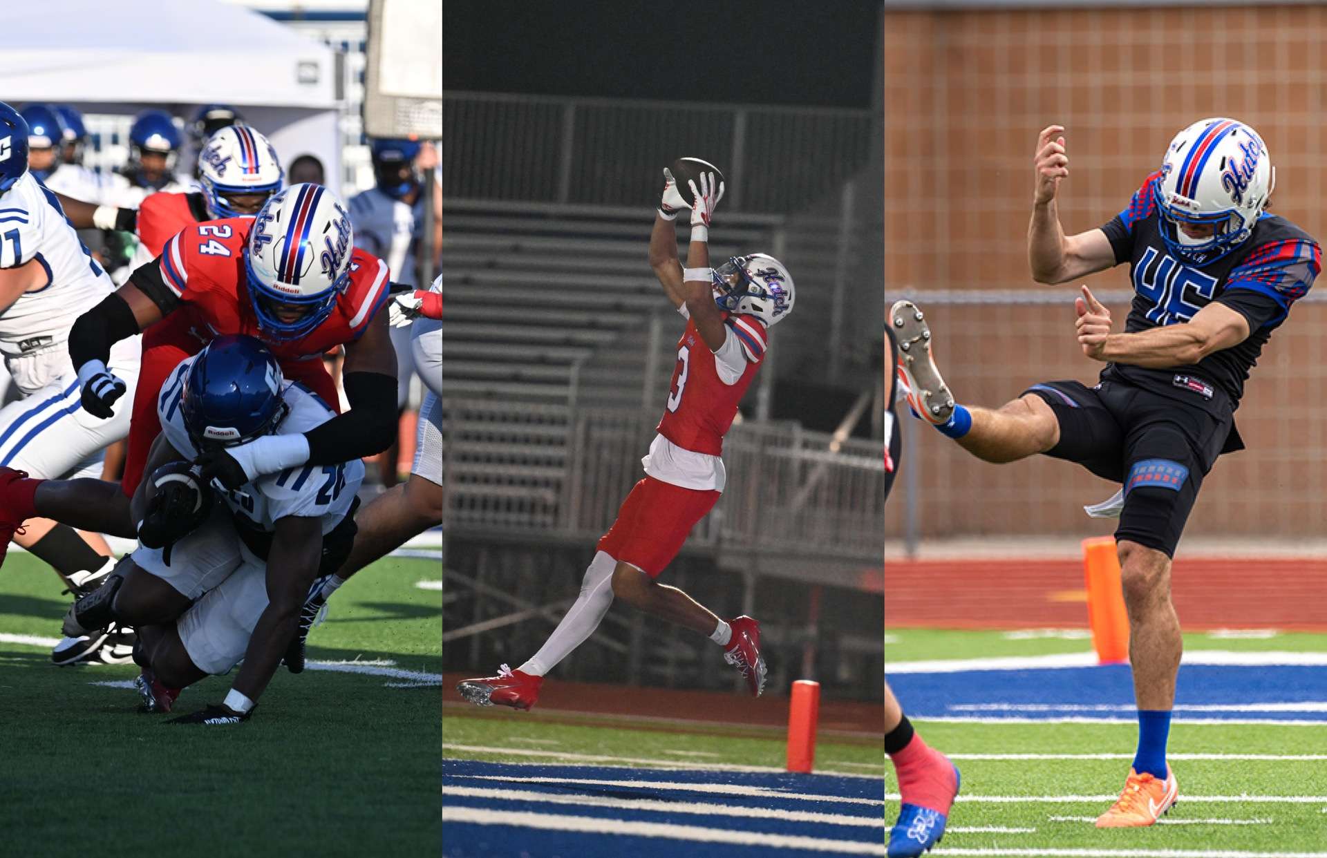 Kameron Graham (left), Bobby Shaw III (middle) and Denzel More (right) are this week's KJCCC Defensive, Offensive and Special Teams players of the Week.