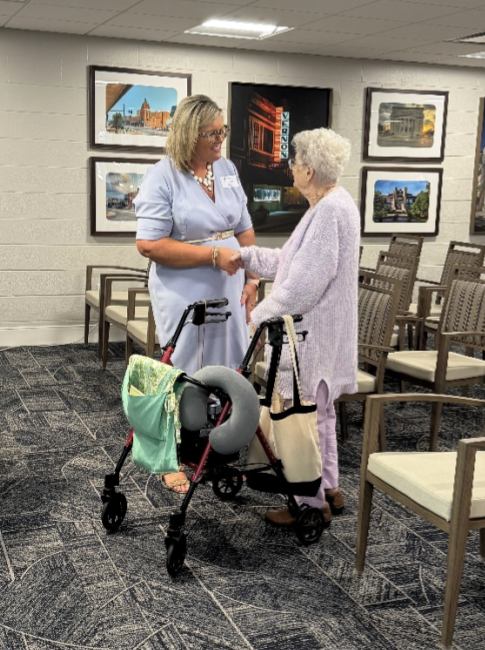 Courtney Plantz, President of Presbyterian Manors of Mid-America, visits with long time Resident Patty Landes following the Listening Tour event at Salina Presbyterian Manor - Photo, <i>Salina Presbyterian Manor</i>