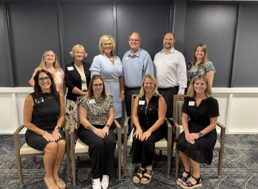 Members of the Presbyterian Manors of Mid-America Executive Leadership Team joined President Courtney Plantz during the Listening Tour stop at Salina Presbyterian Manor. <b>Pictured (top row, left to right) </b>are Amy Tanksley, Regional Human Resources Director; Denise Abdallah, Regional Nursing Director; Courtney Plantz, President; Bill Taylor, Chief Operating Officer; Brad Radatz, Regional Director of Operations; and Crystal Stock, Regional Director of Sales and Marketing. <b>Pictured (bottom row, left to right)</b> are Sarah Oenning, Senior Vice President of Giving; Tammy Thompson, Regional Nursing Director; Jenni Jones, Director of Giving; and Melissa Brumbaugh, Executive Director of Salina Presbyterian Manor - Photo, S<i>alina Presbyterian Manor</i>