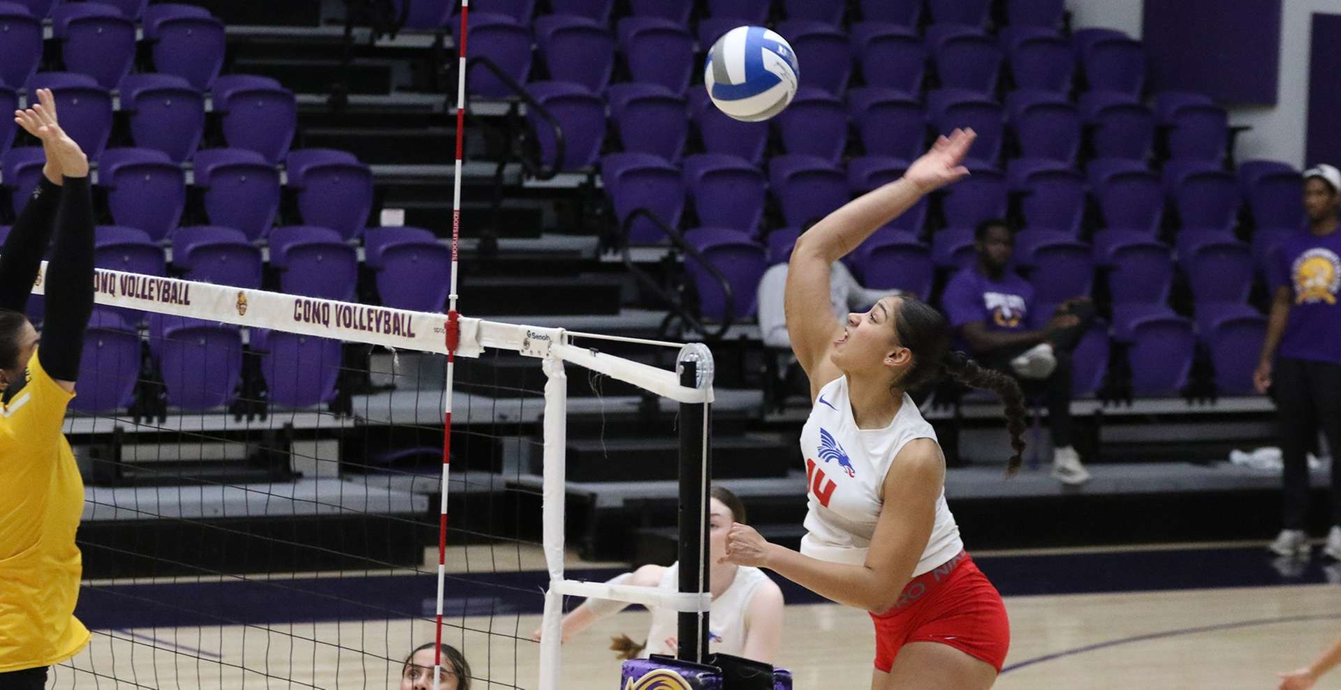 Blue Dragon freshman outside hitter Giovanna Monteiro led Hutchinson in kills in victories over Eastern Wyoming and Trinidad State on Thursday at the Victory Electrice Classic in Dodge City. (Photo by Michael Smith/Dodge City CC Sports Information)