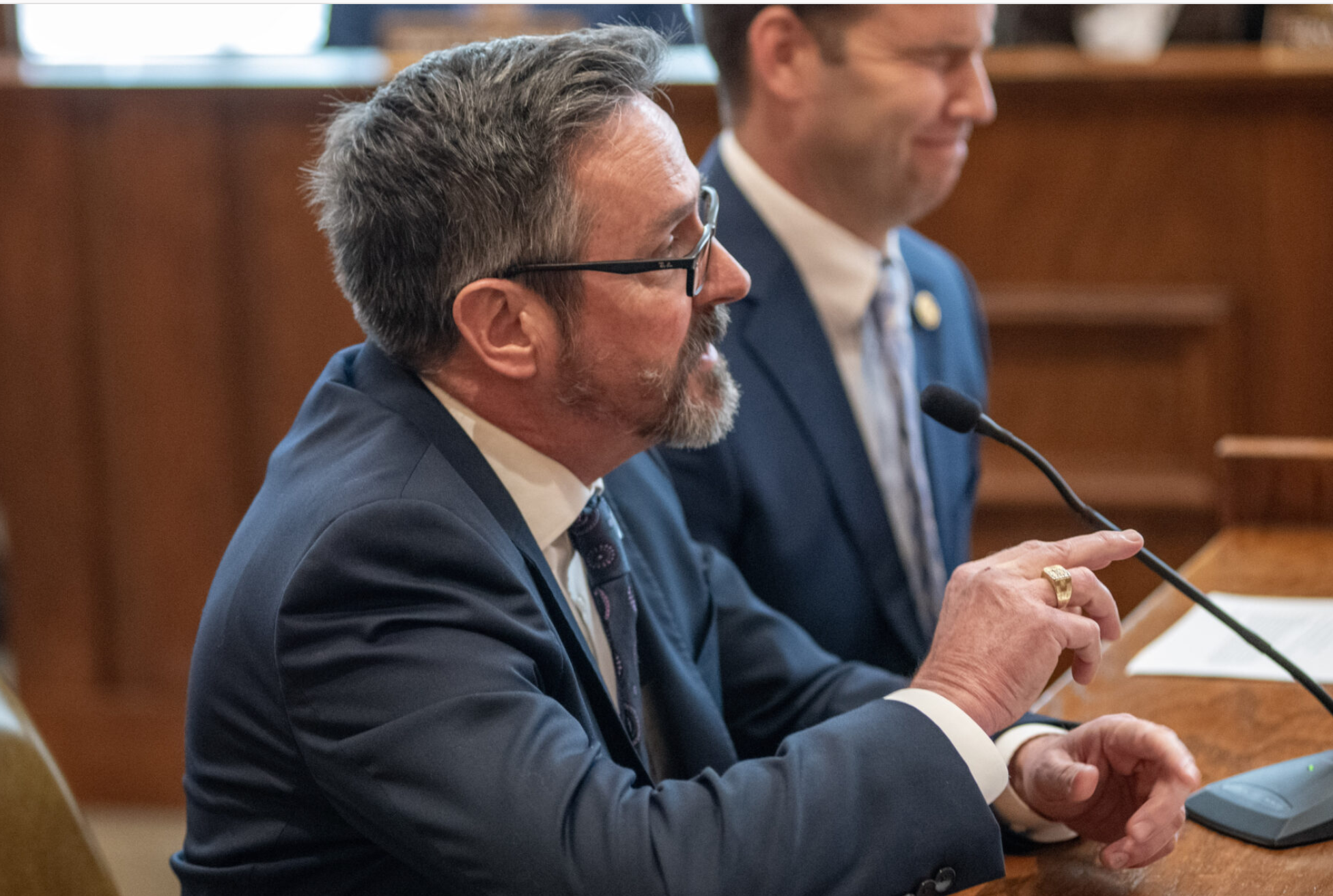 Kurt Schaefer speaks in January 2025 to the Missouri Senate Gubernatorial Appointments Committee during a hearing on his confirmation as director of the Department of Natural Resources (Annelise Hanshaw/Missouri Independent).