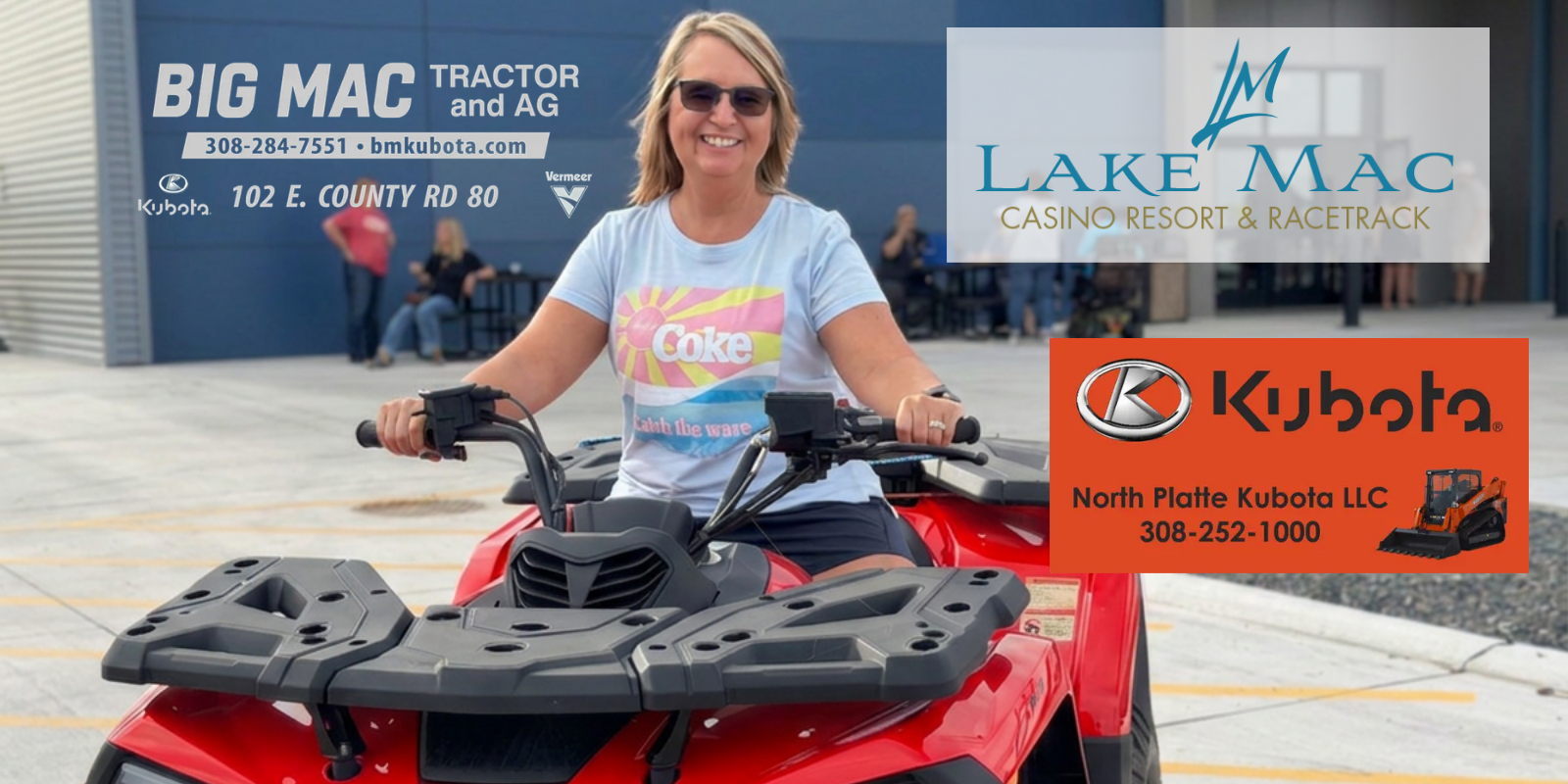 Lisa Pierson of Sutherland sits on her new CFMOTO C-Force 500 after winning Eagle Media’s weekend giveaway at Lake Mac Casino Resort & Racetrack. Pierson outlasted 19 other contestants to take home the ATV. (The Post)