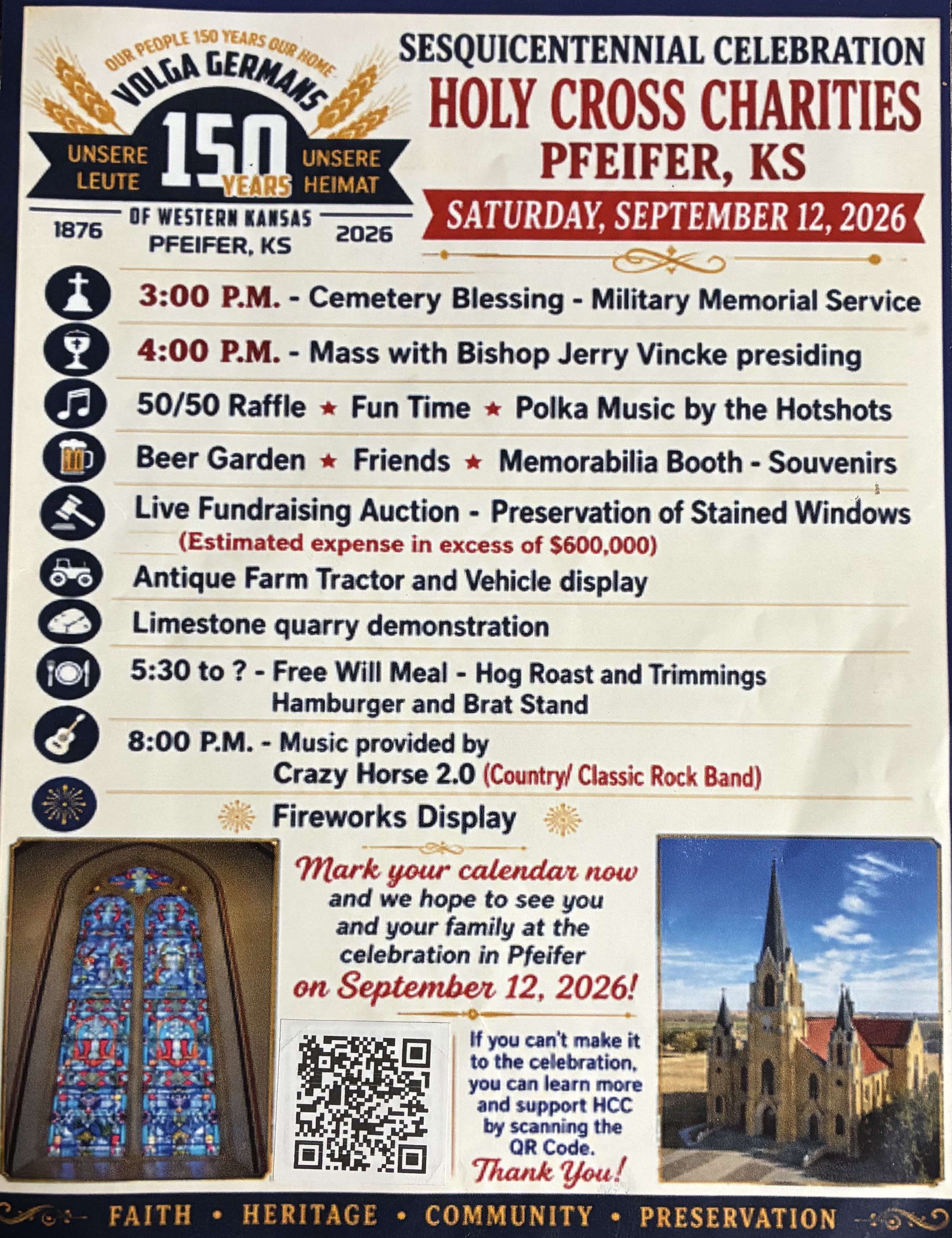 Sesquicentennial Celebration flyer from Holy Cross Church detailing the schedule lined out for the Sept. 12 events. Photo by Alin Hett/Hays Post