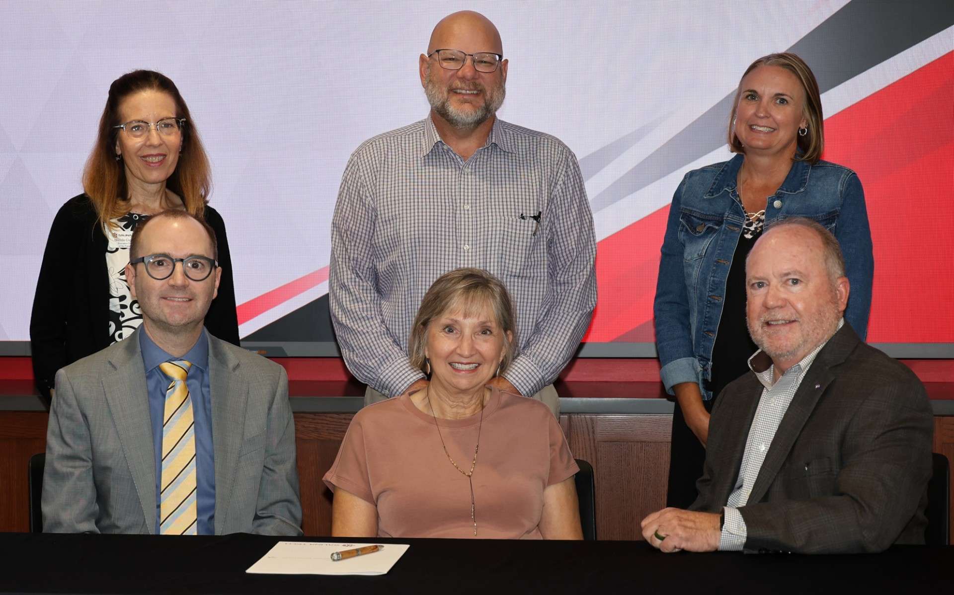 <b>From left to right, back row:</b>&nbsp;Brenda Gutierrez - Executive Director of the Foundation, Dr. Greg Nichols - President, Jamie Palenske - Vice President of Operations/HR  <b>Front row: </b>Matt Dill Carla Dill Tom Dill - Photo was&nbsp;provided by Salina Area Technical College Marketing Team
