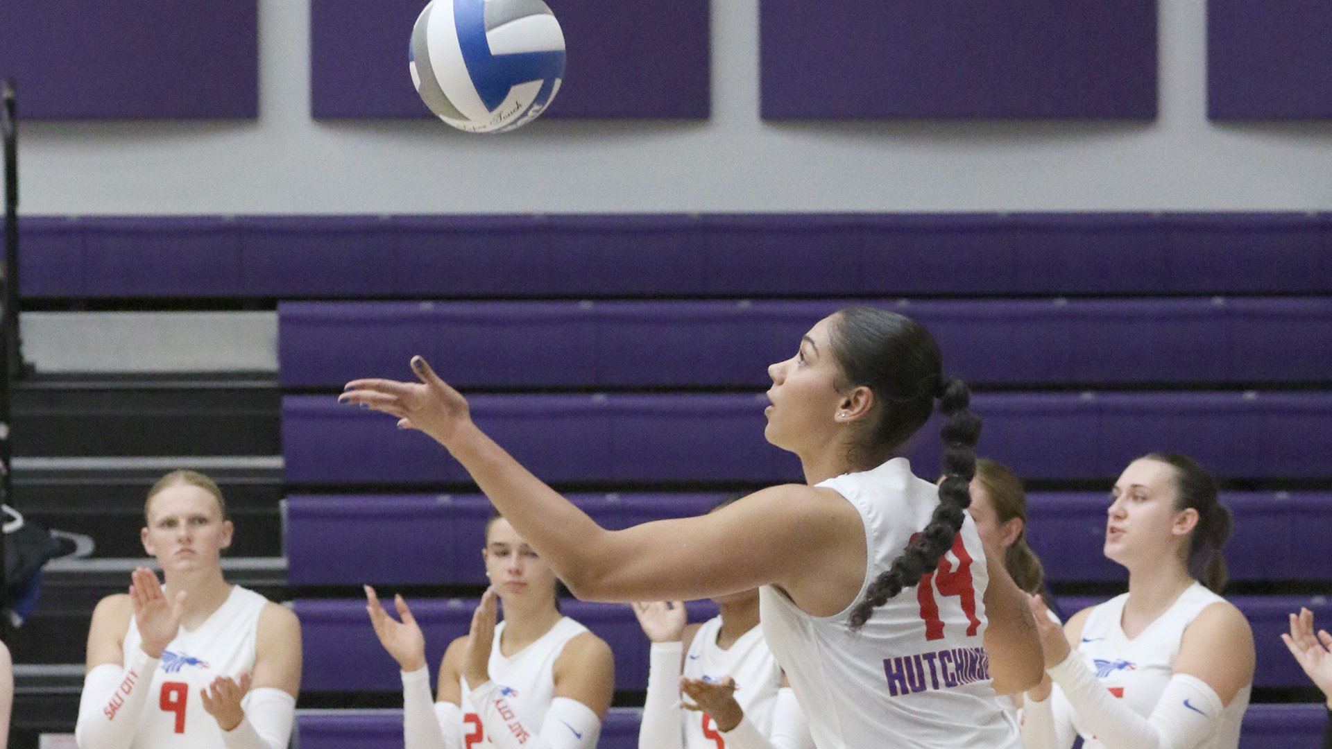 Blue Dragon freshman outside hitter Giovanna Monteiro was named the KJCCC Division I Volleyball Offensive Player of the Week after posting a pair of double-doubles in two neutral-court wins last Thursday in Dodge City. (Photo by Mike Smith/Dodge City Sports Information)