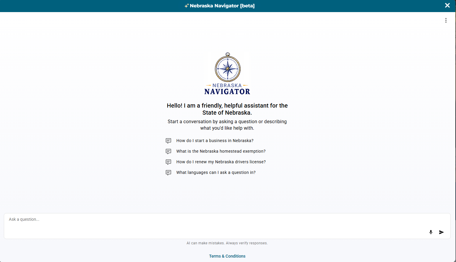 Nebraska.gov new AI ChatBot: Nebraska Navigator